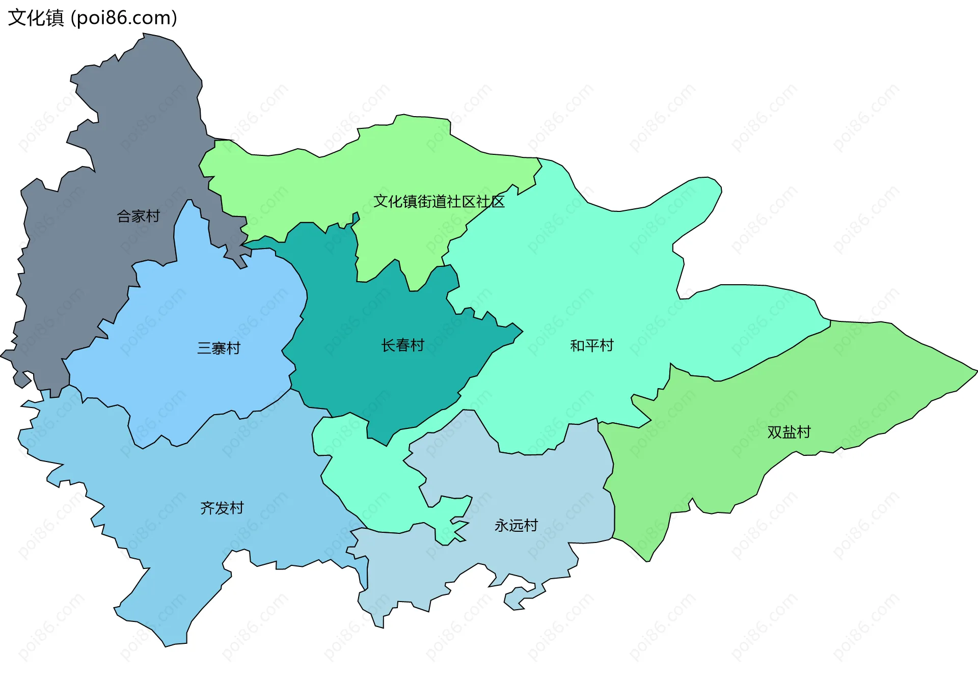 文化镇边界地图(五级行政区划)
