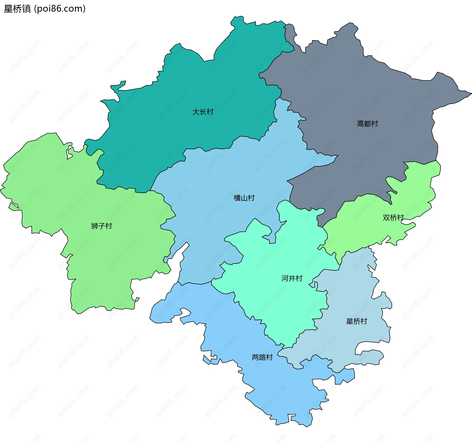 星桥镇边界地图(五级行政区划)