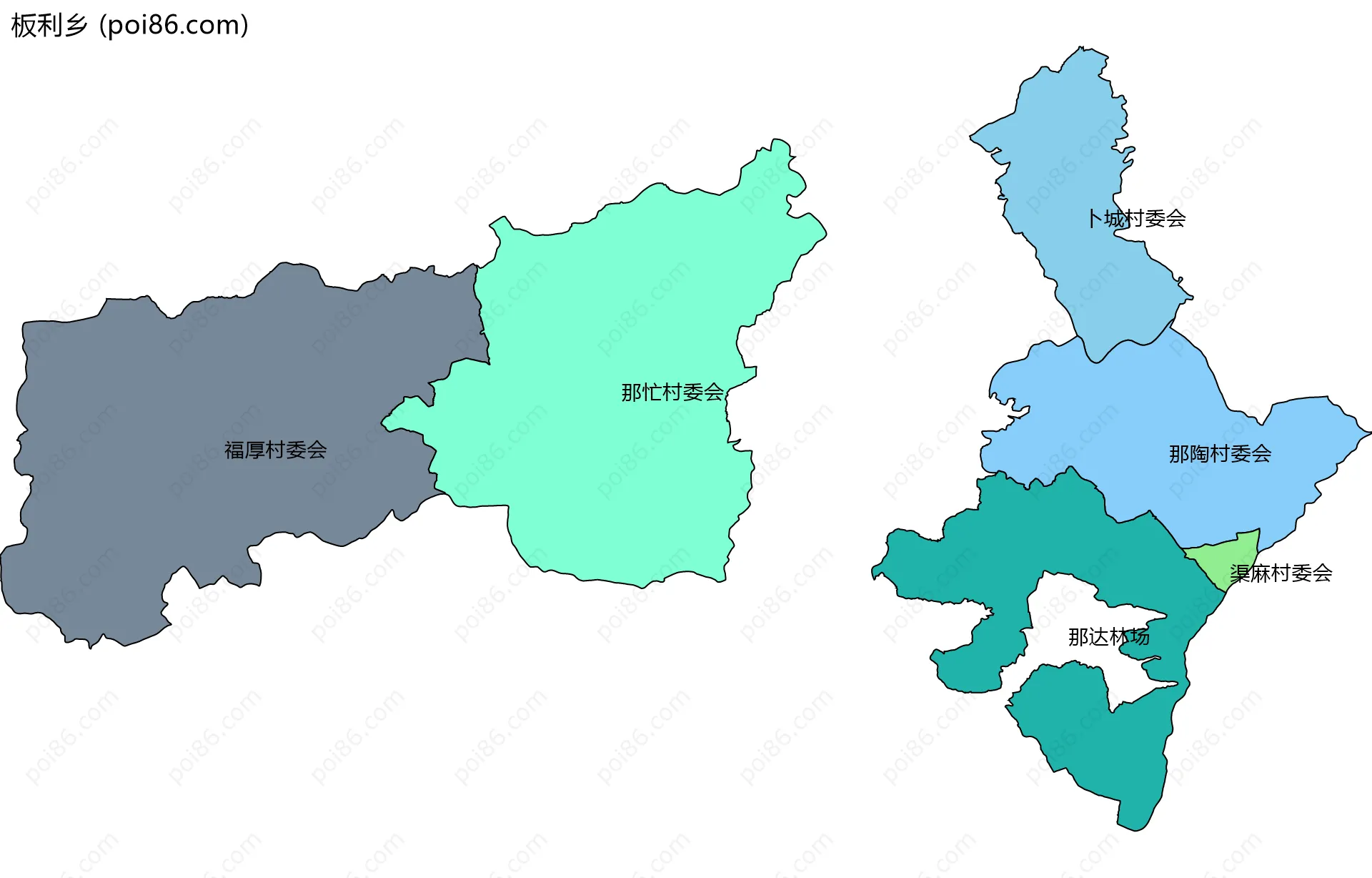板利乡边界地图(五级行政区划)