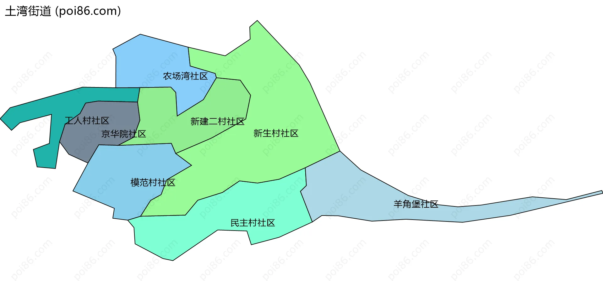 土湾街道边界地图(五级行政区划)