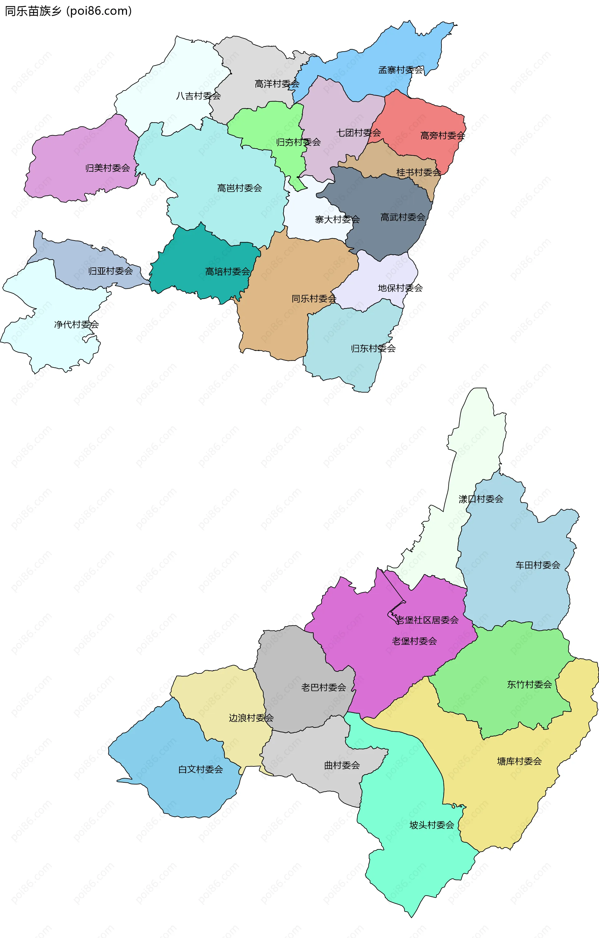 同乐苗族乡边界地图(五级行政区划)