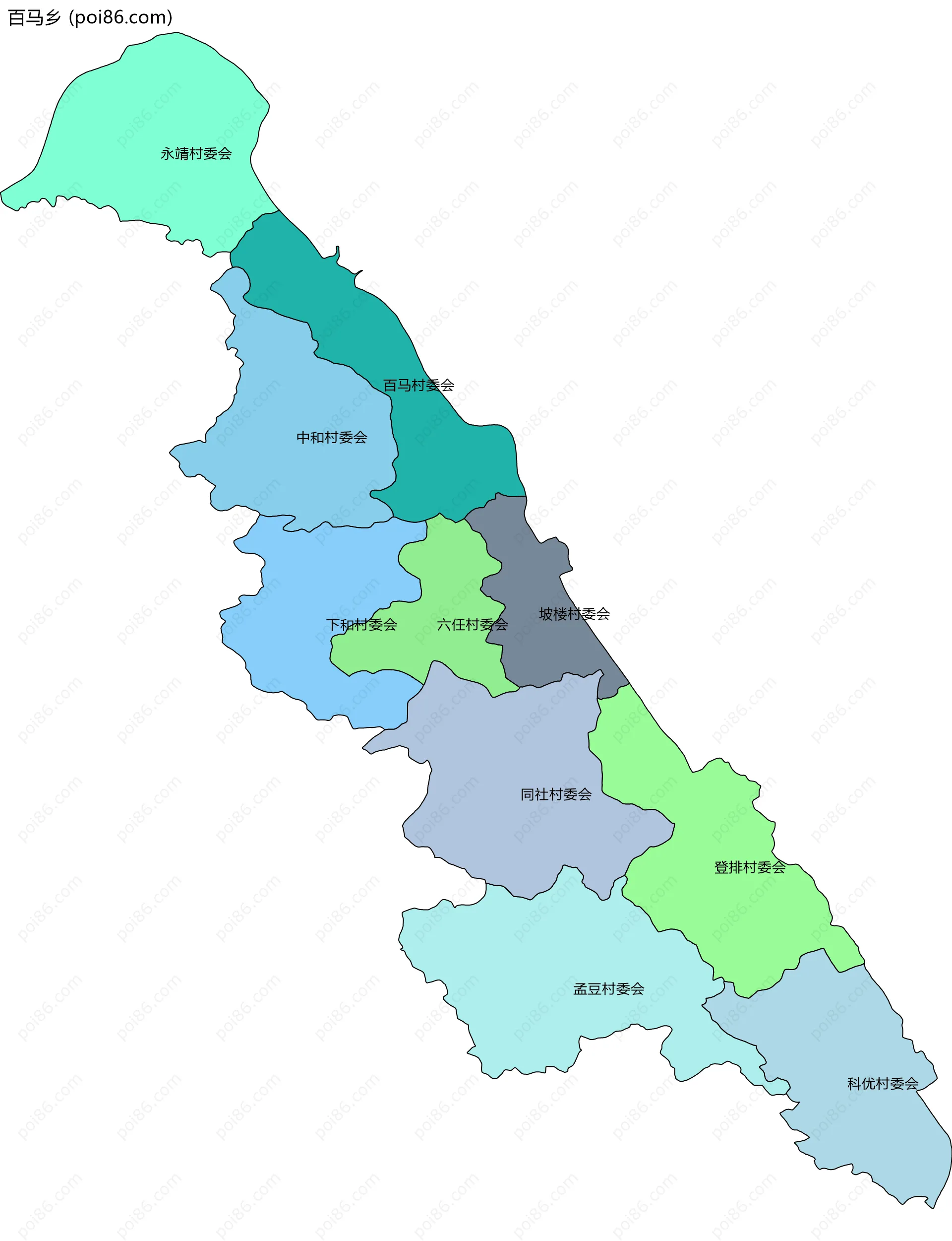 百马乡边界地图(五级行政区划)