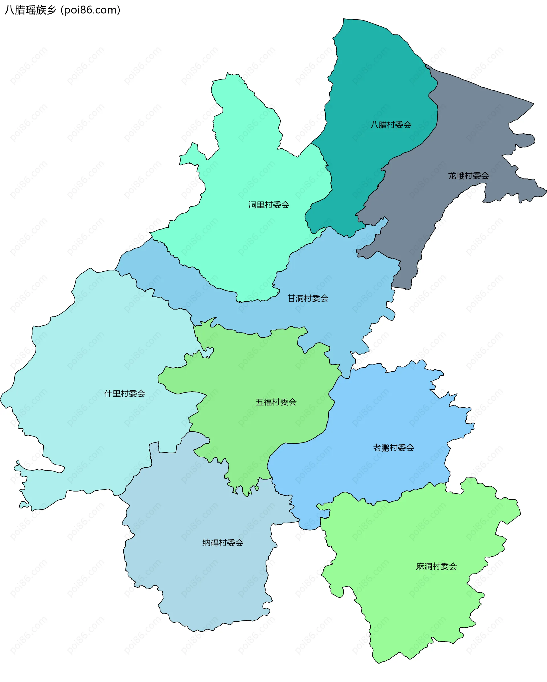 八腊瑶族乡边界地图(五级行政区划)