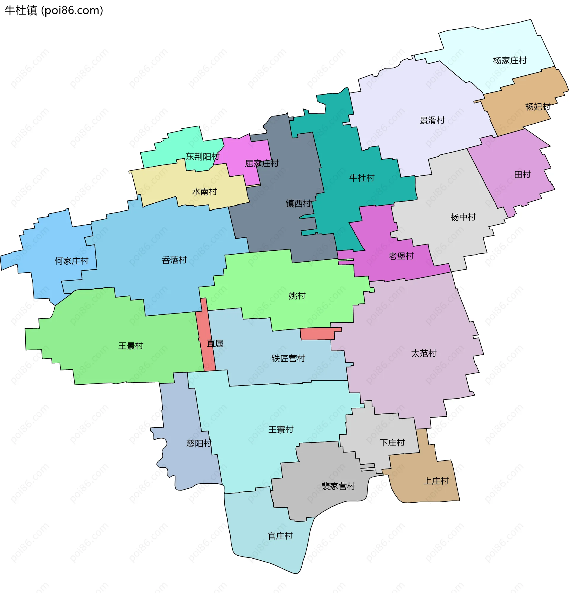 牛杜镇边界地图(五级行政区划)