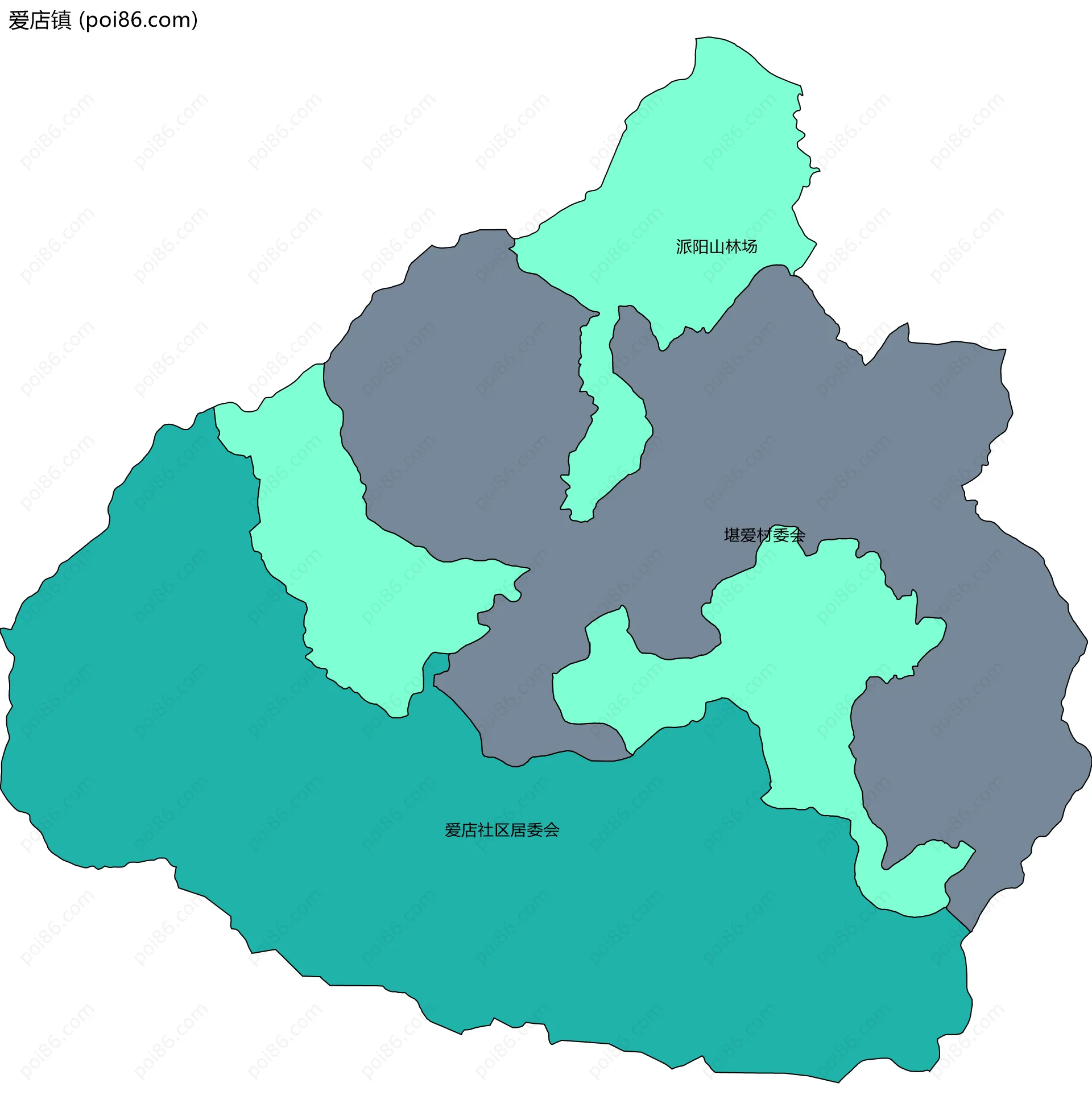 爱店镇边界地图(五级行政区划)