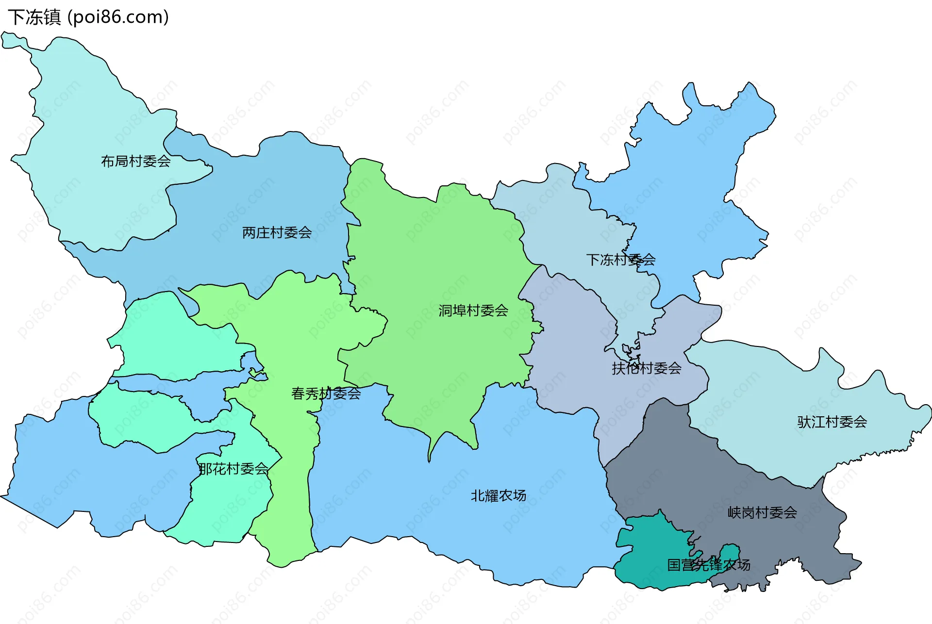 下冻镇边界地图(五级行政区划)