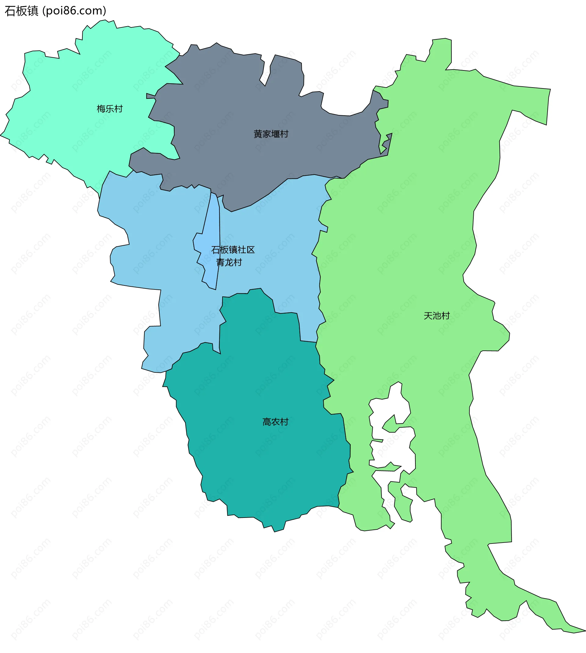 石板镇边界地图(五级行政区划)