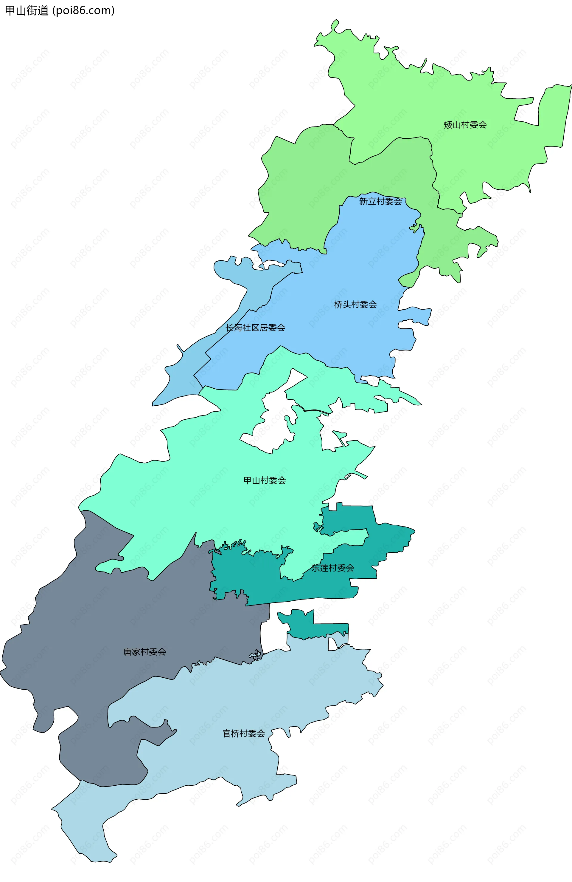 甲山街道边界地图(五级行政区划)
