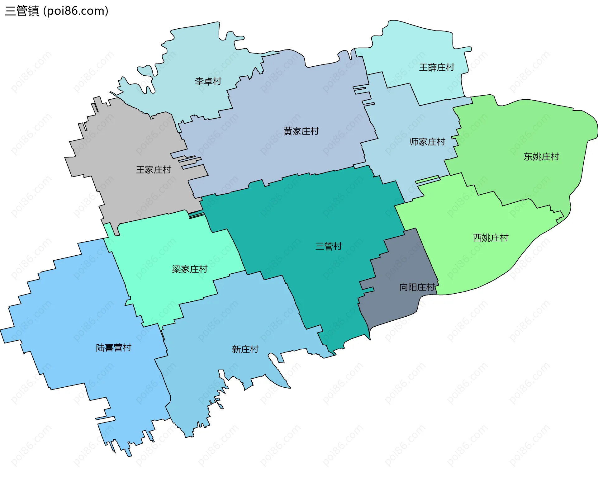 三管镇边界地图(五级行政区划)