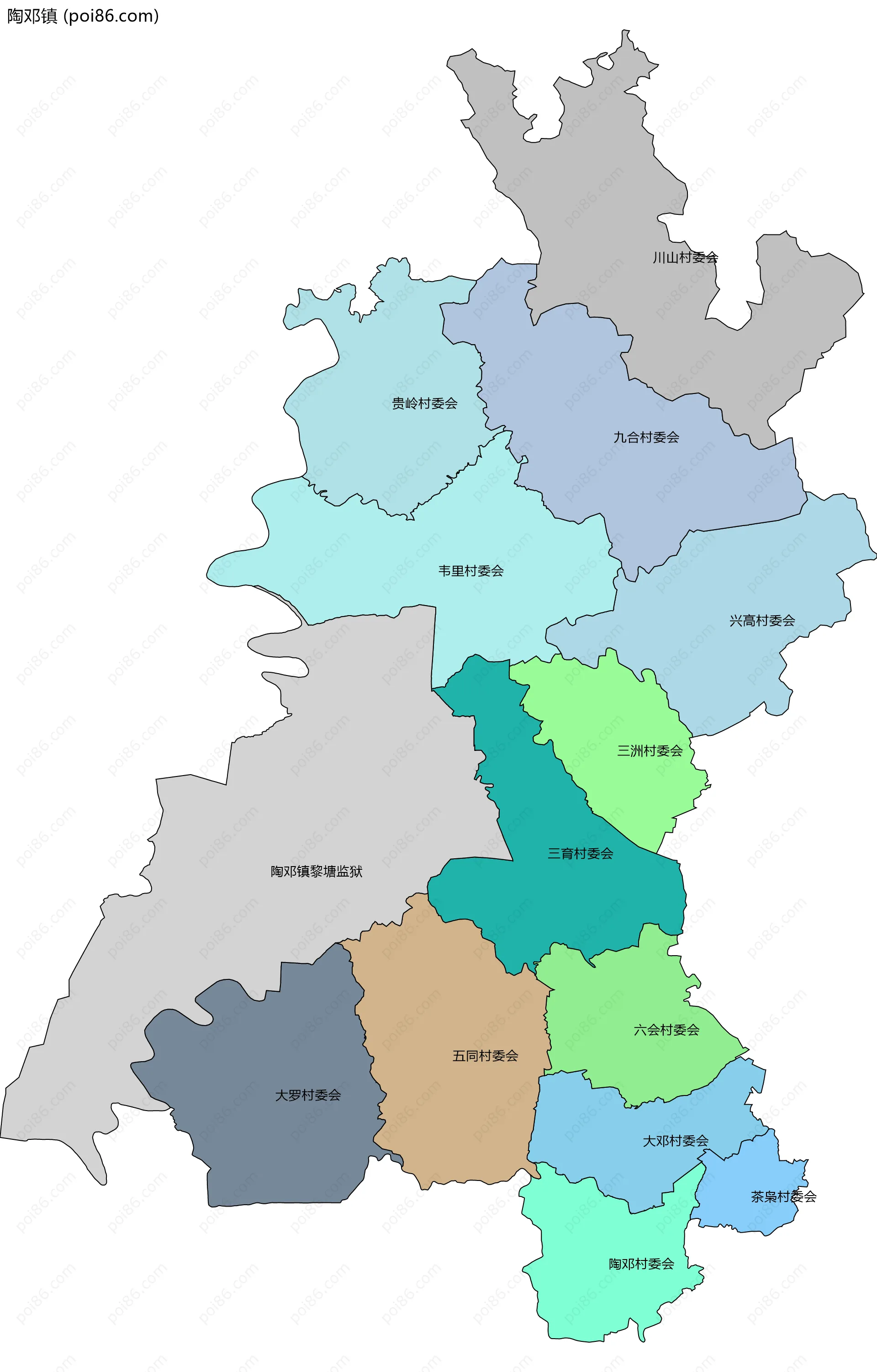 陶邓镇边界地图(五级行政区划)