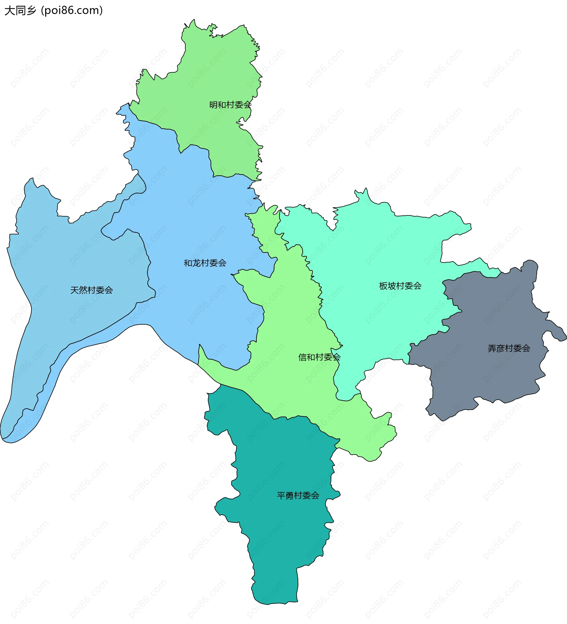 大同乡边界地图(五级行政区划)