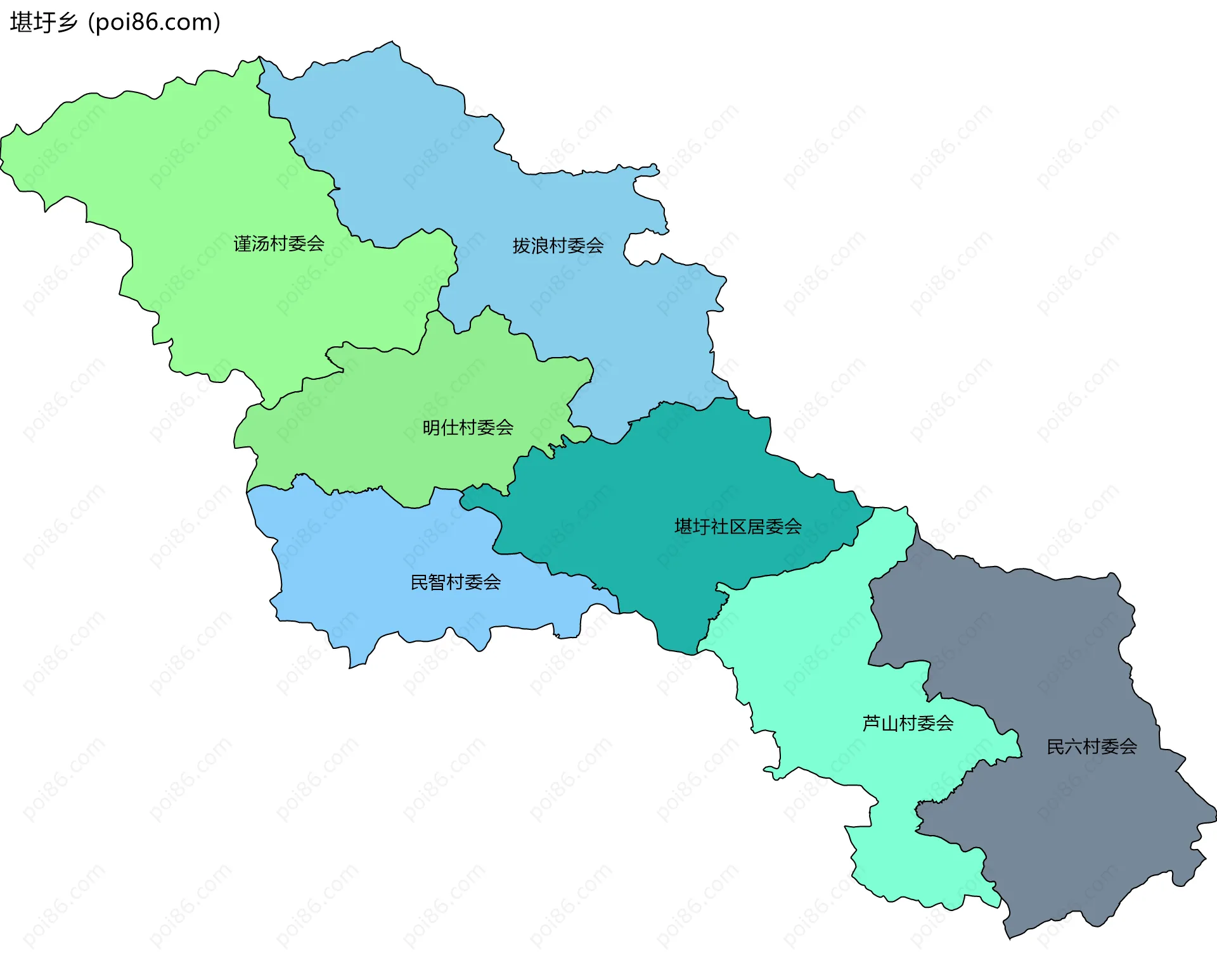 堪圩乡边界地图(五级行政区划)