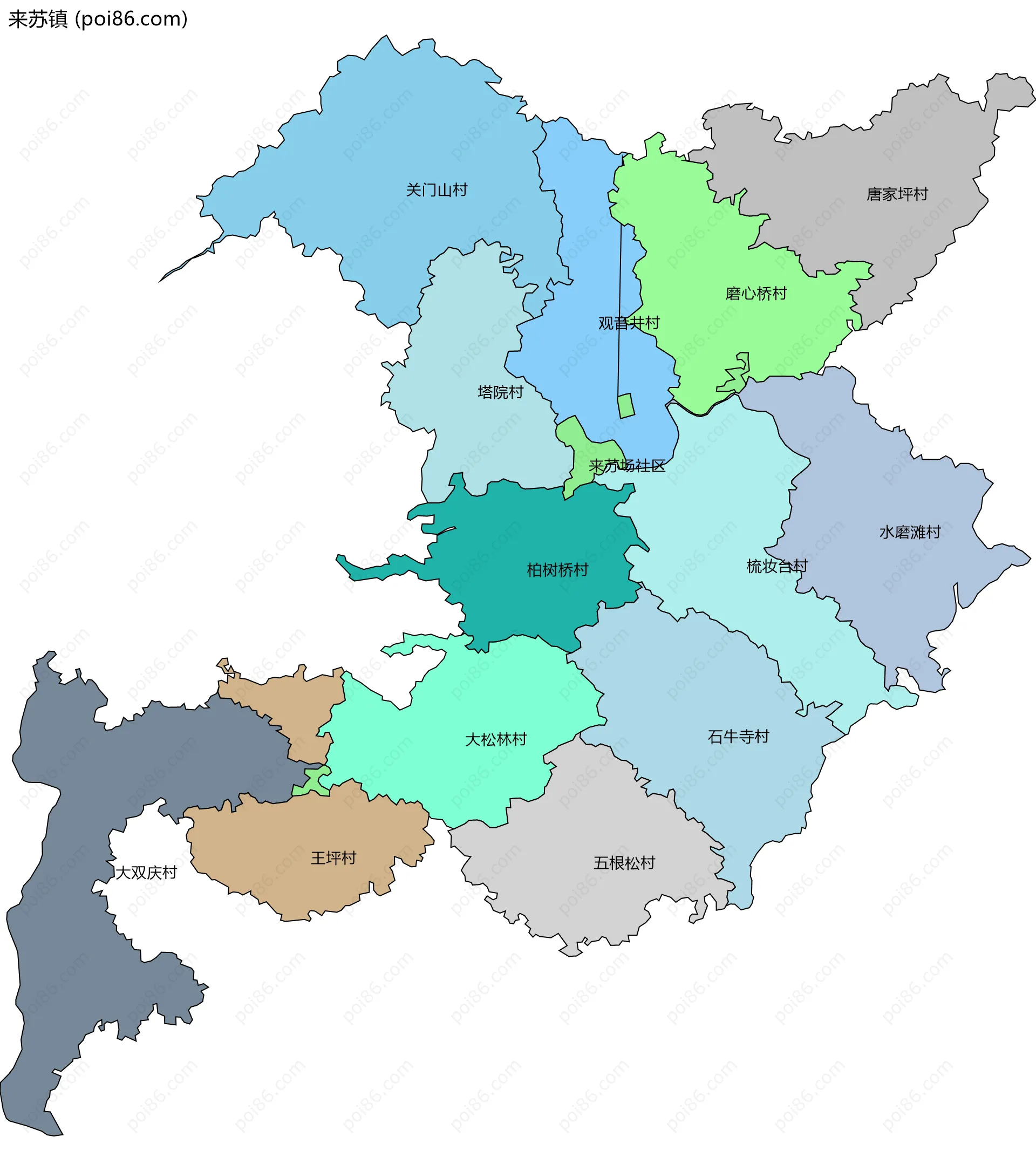 来苏镇边界地图(五级行政区划)