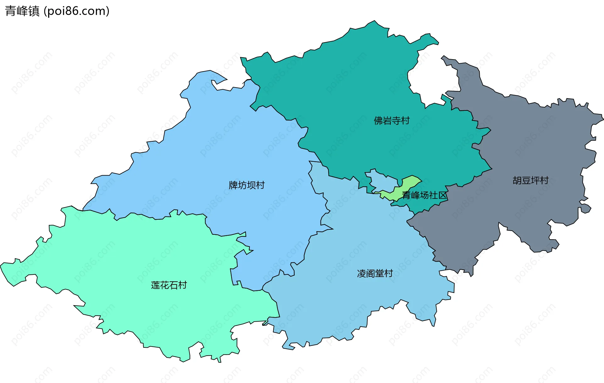 青峰镇边界地图(五级行政区划)