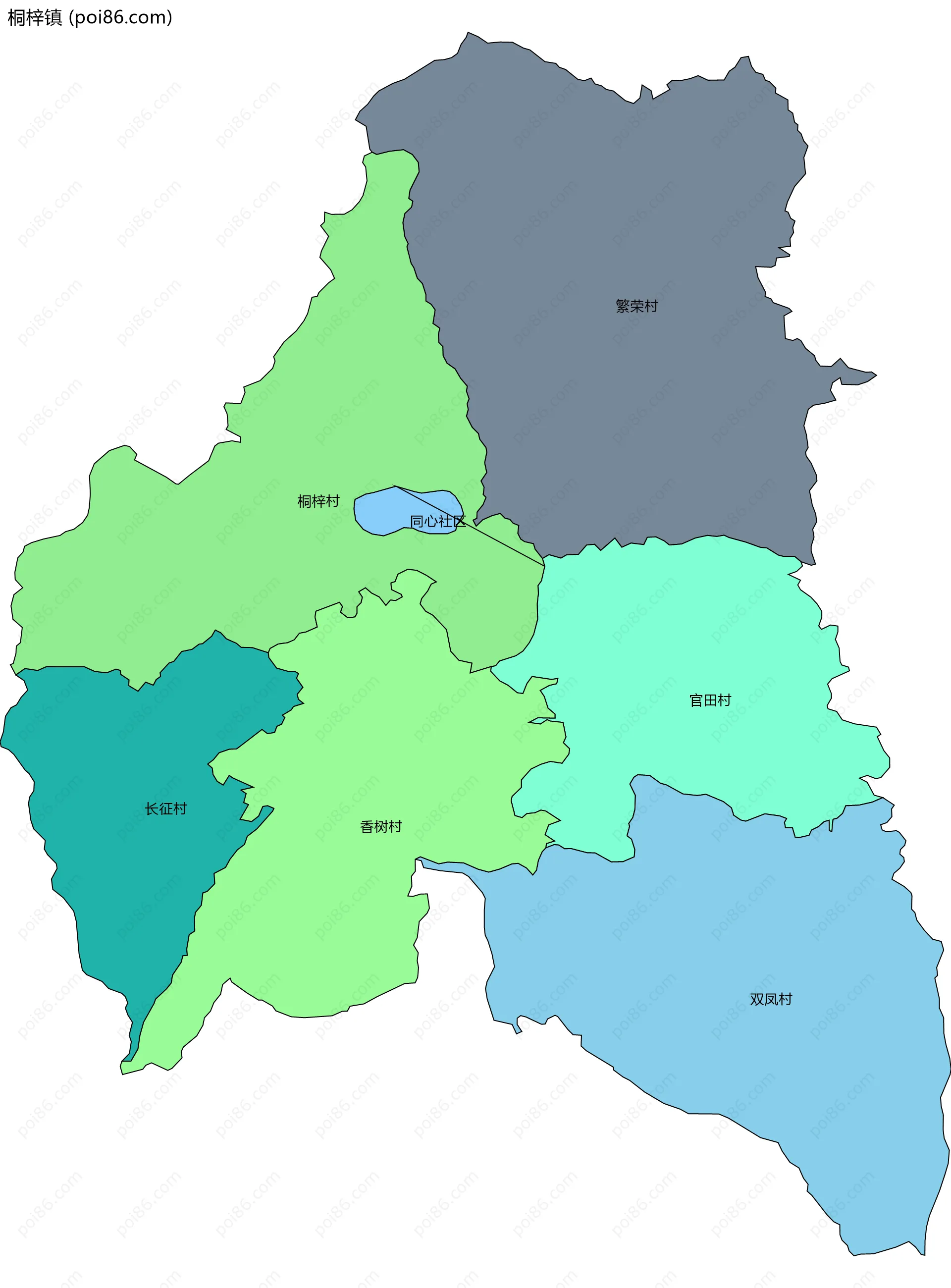 桐梓镇边界地图(五级行政区划)