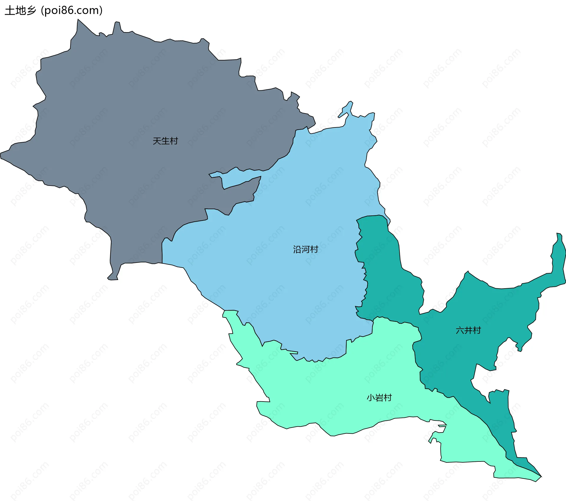 土地乡边界地图(五级行政区划)