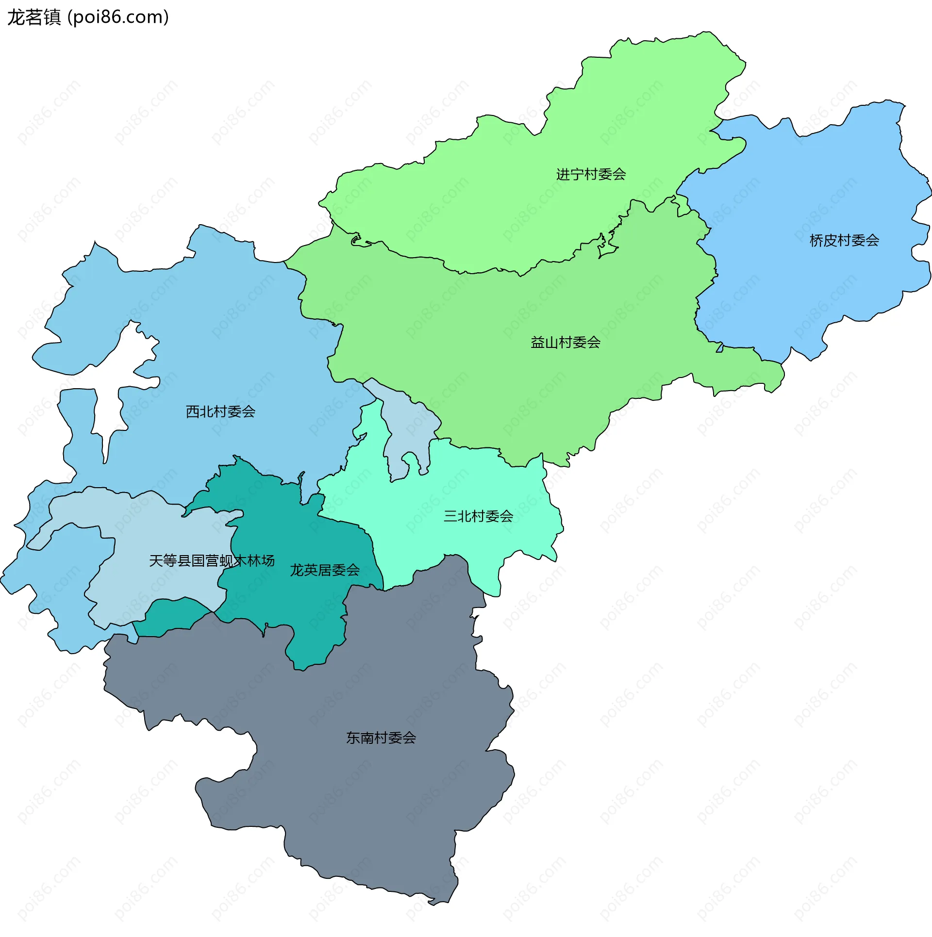龙茗镇边界地图(五级行政区划)