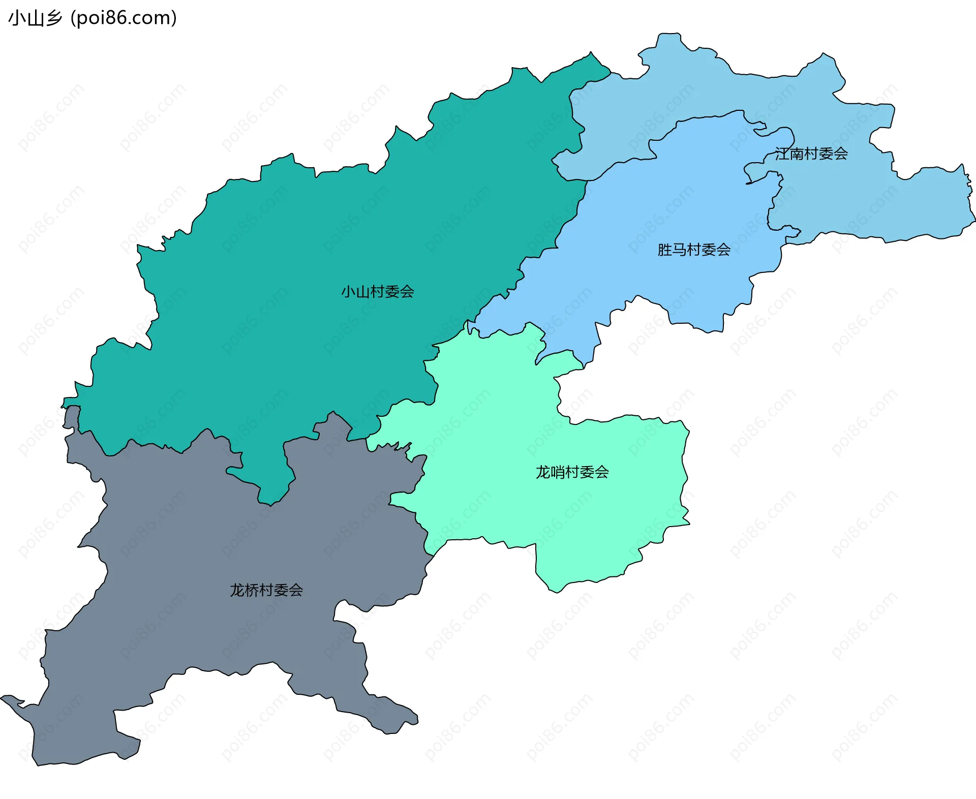 小山乡边界地图(五级行政区划)