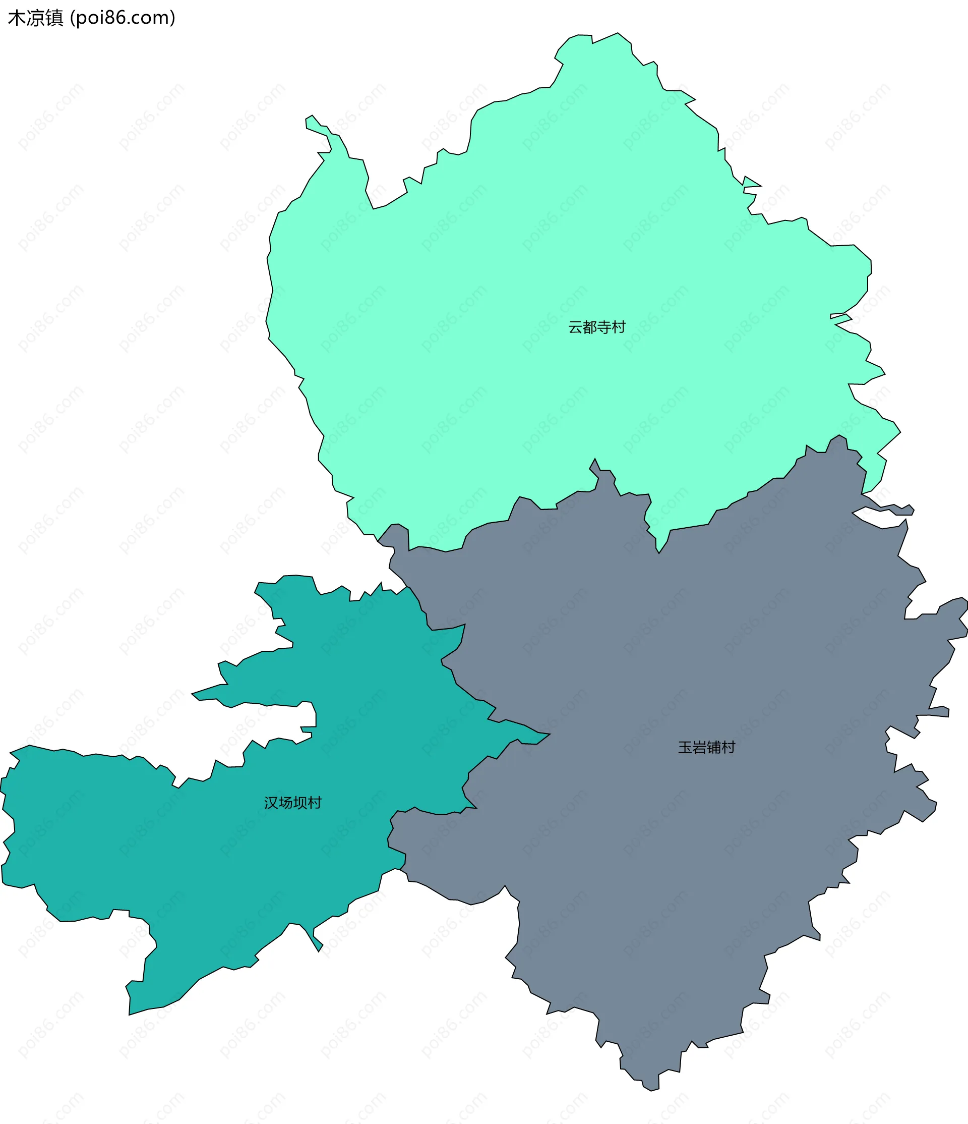 木凉镇边界地图(五级行政区划)