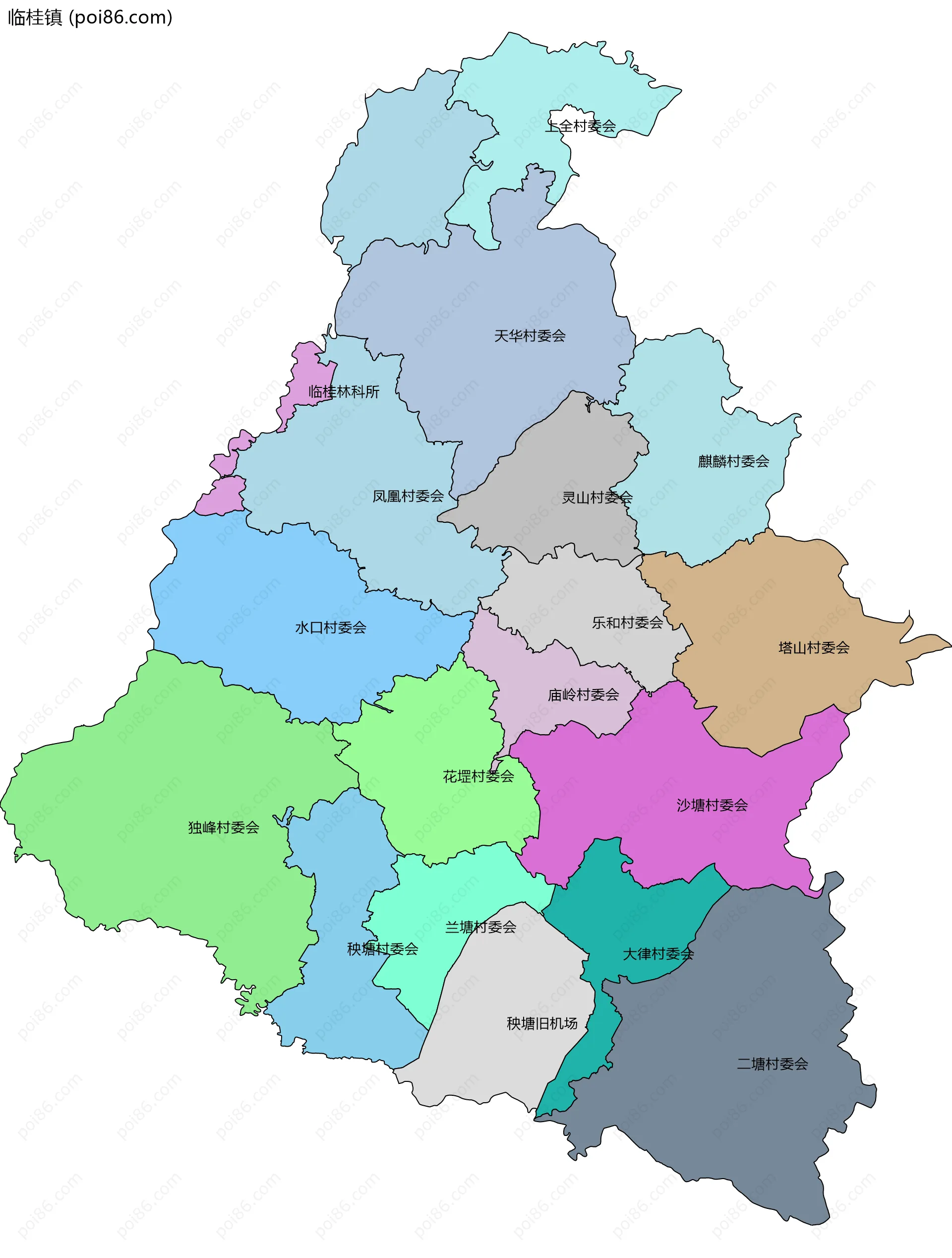 临桂镇边界地图(五级行政区划)