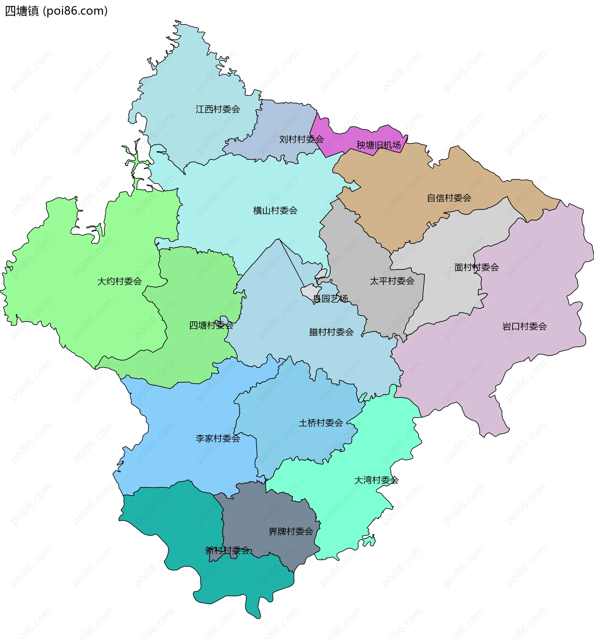 四塘镇边界地图(五级行政区划)