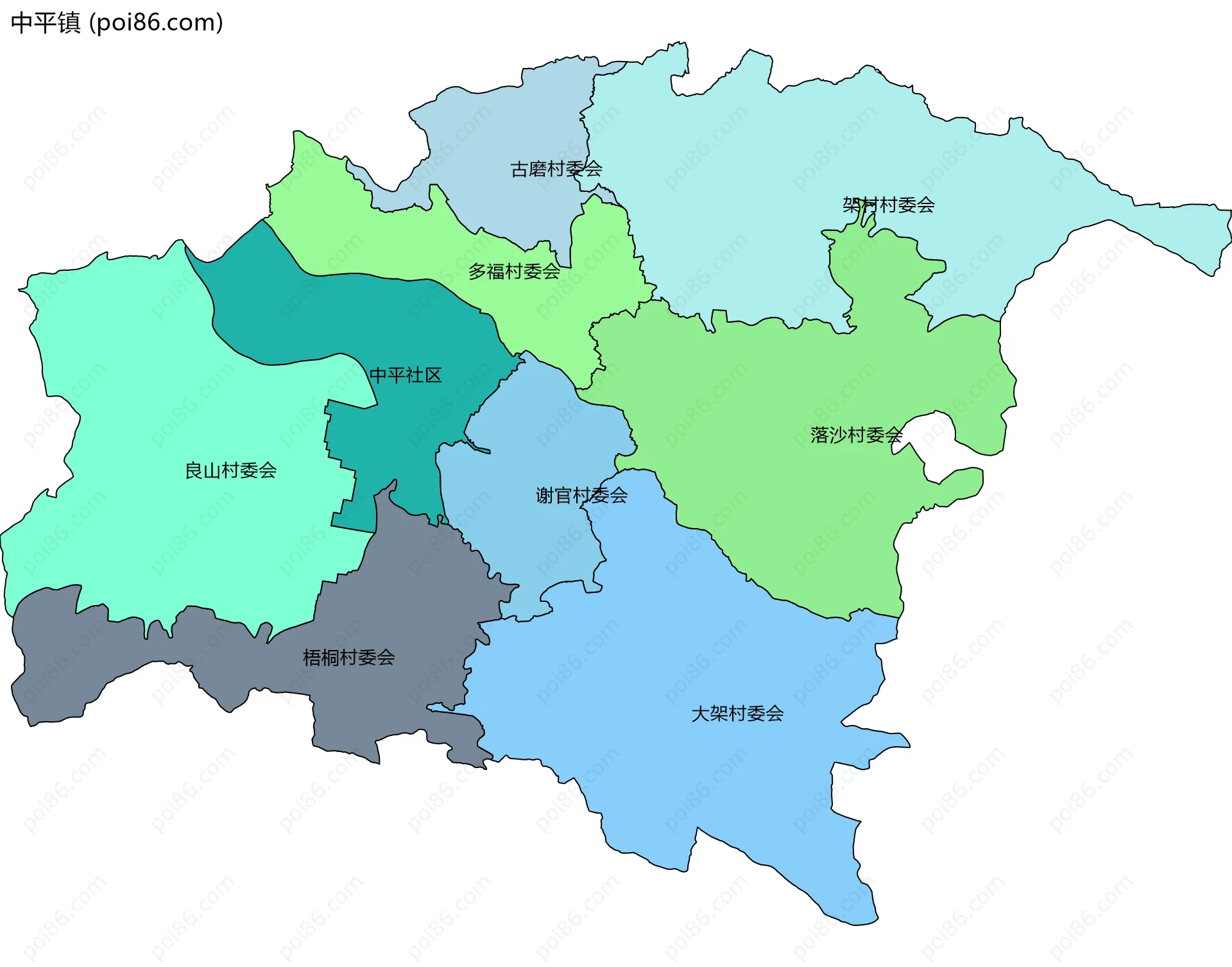 中平镇边界地图(五级行政区划)