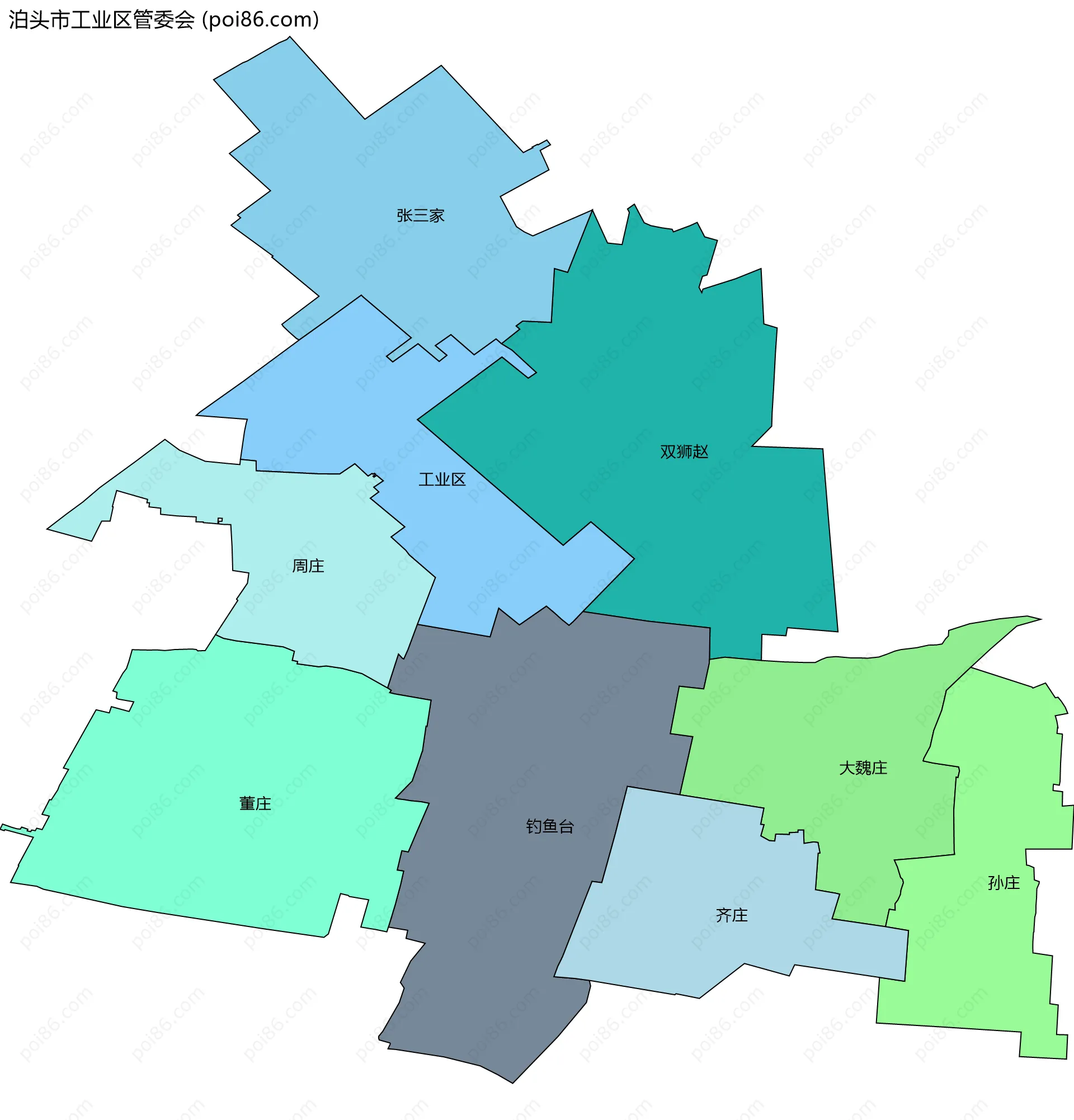 泊头市工业区管委会边界地图(五级行政区划)