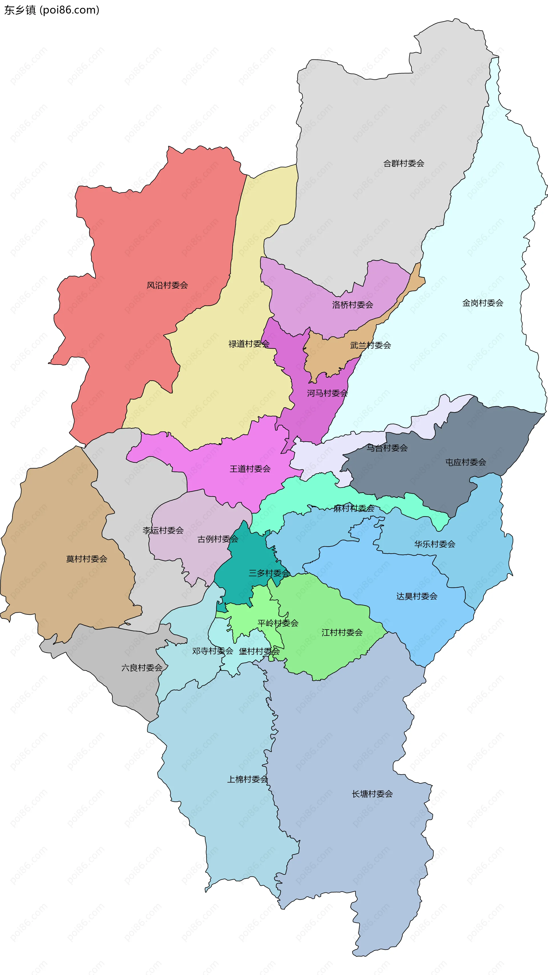 东乡镇边界地图(五级行政区划)