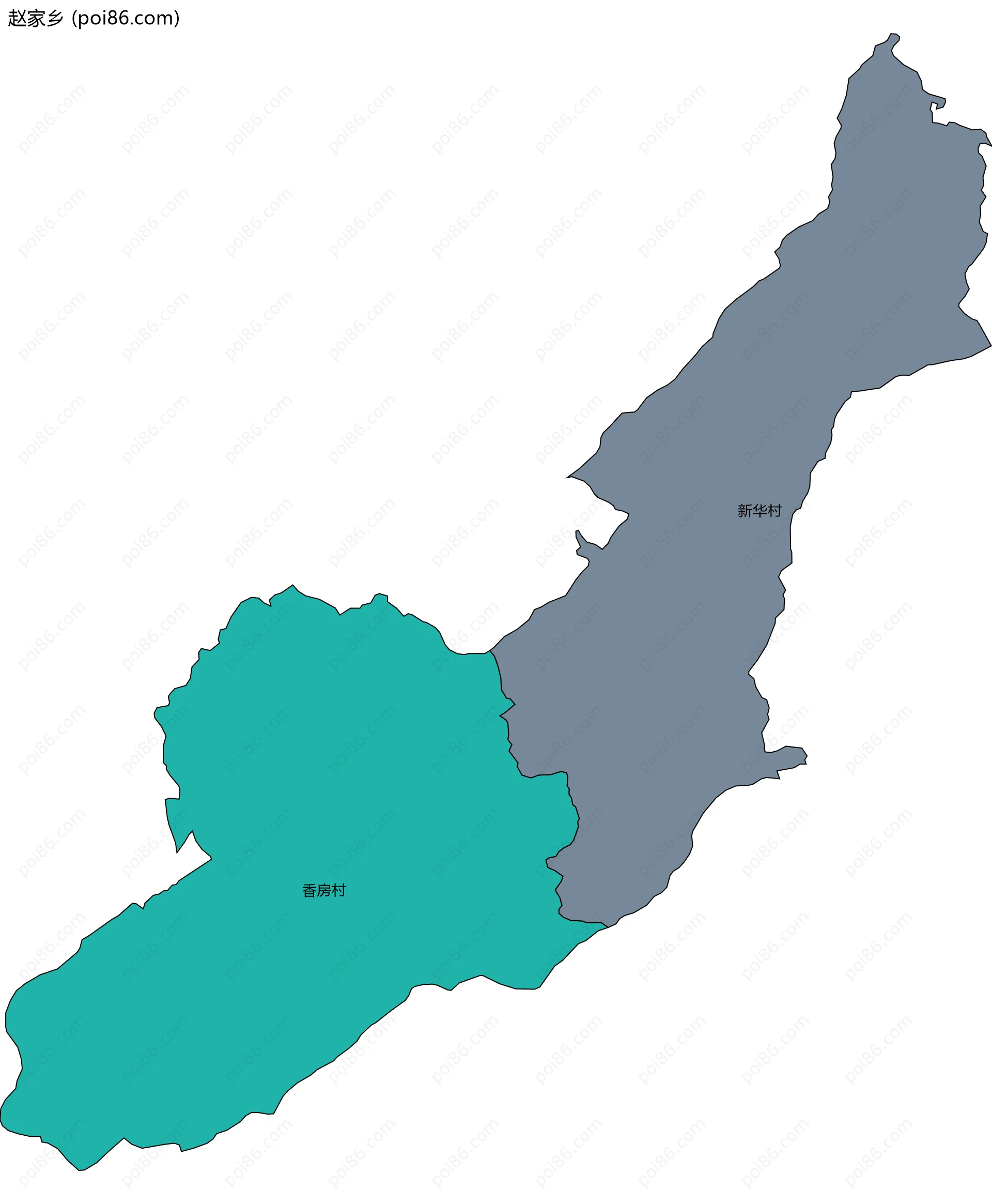 赵家乡边界地图(五级行政区划)