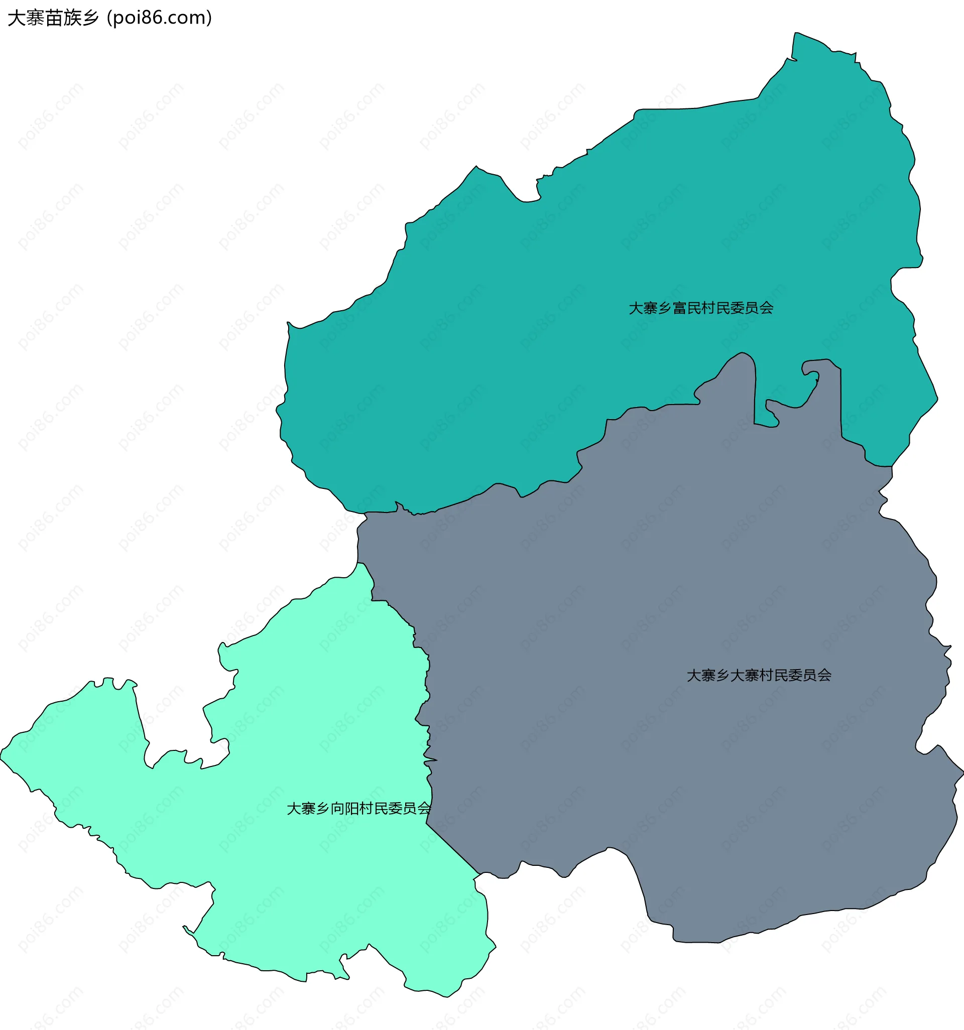 大寨苗族乡边界地图(五级行政区划)