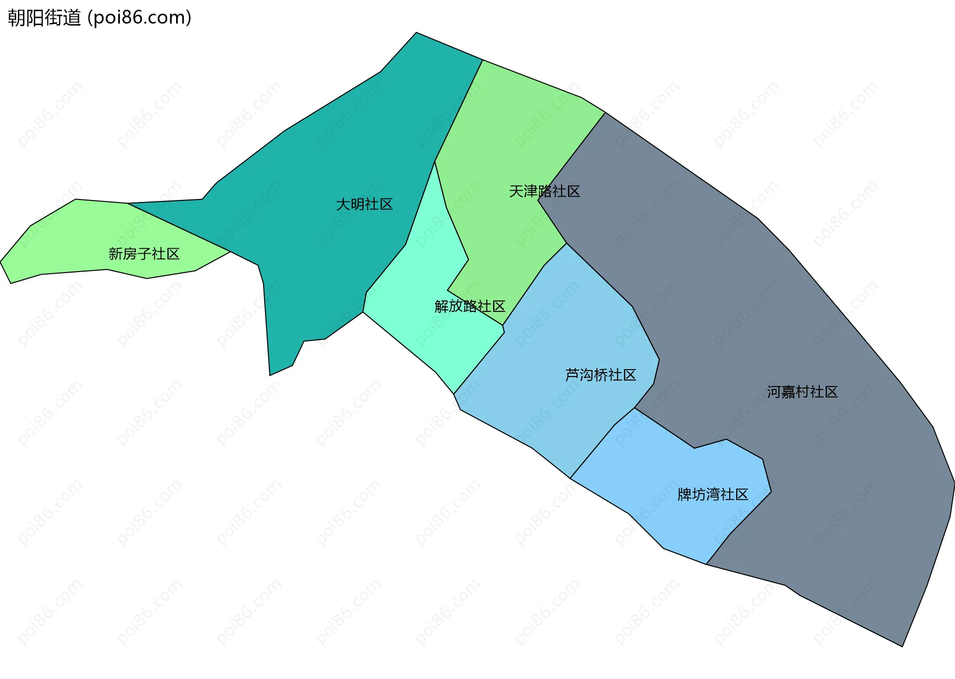 朝阳街道边界地图(五级行政区划)