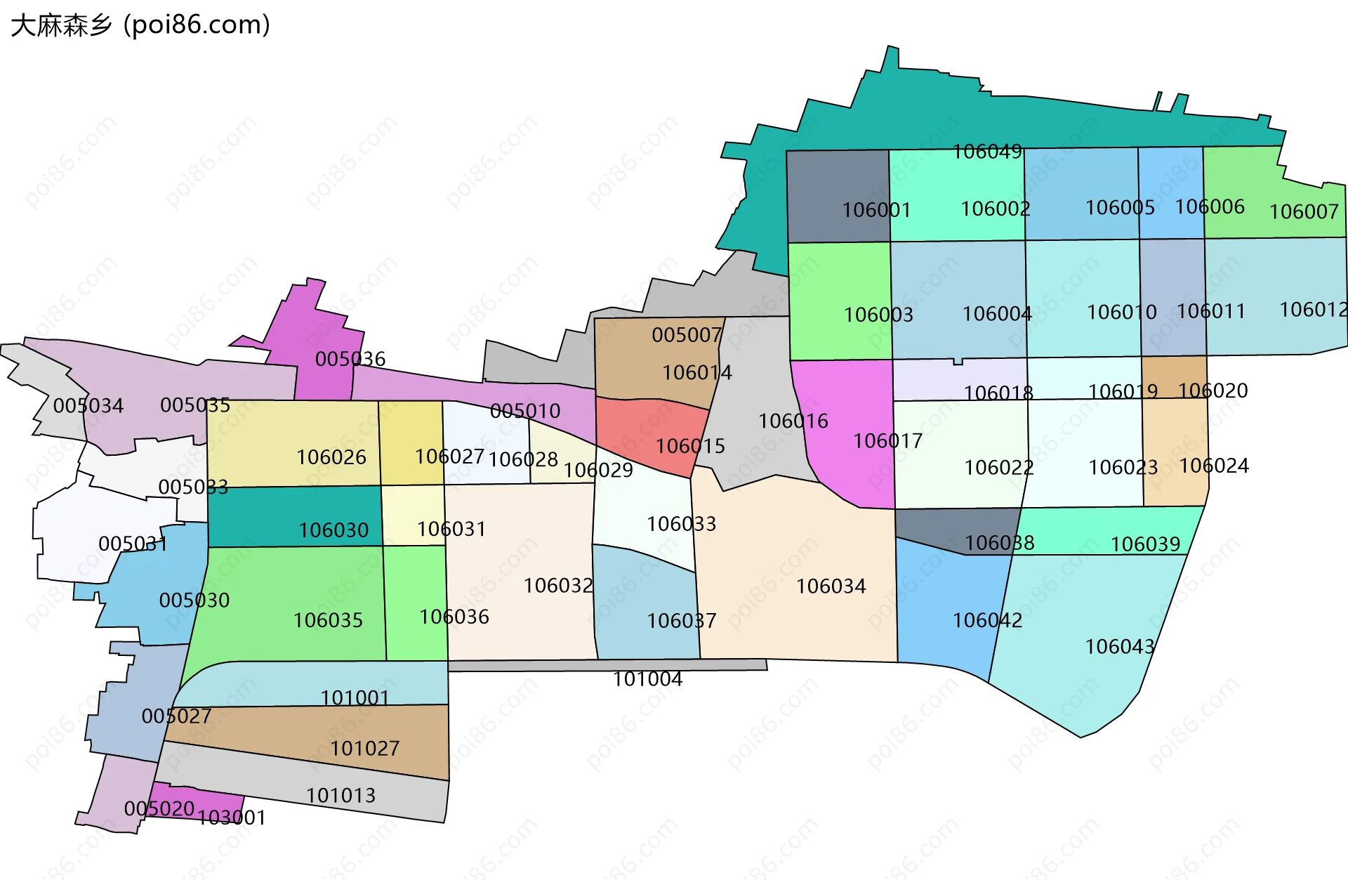 大麻森乡边界地图(五级行政区划)