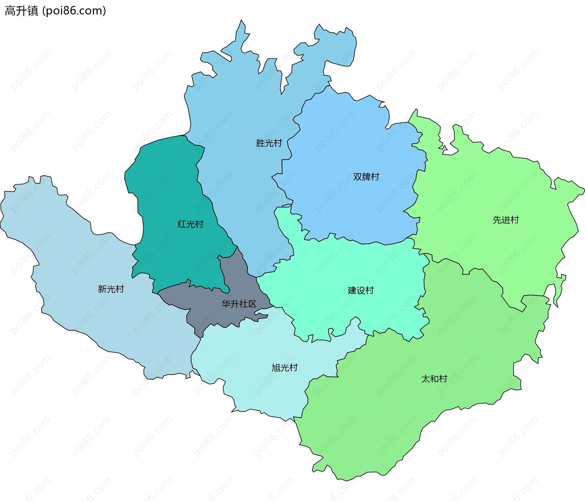 高升镇边界地图(五级行政区划)