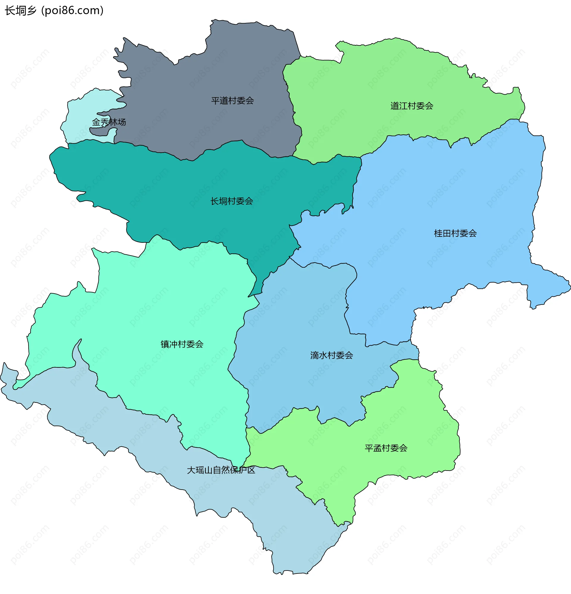 长垌乡边界地图(五级行政区划)