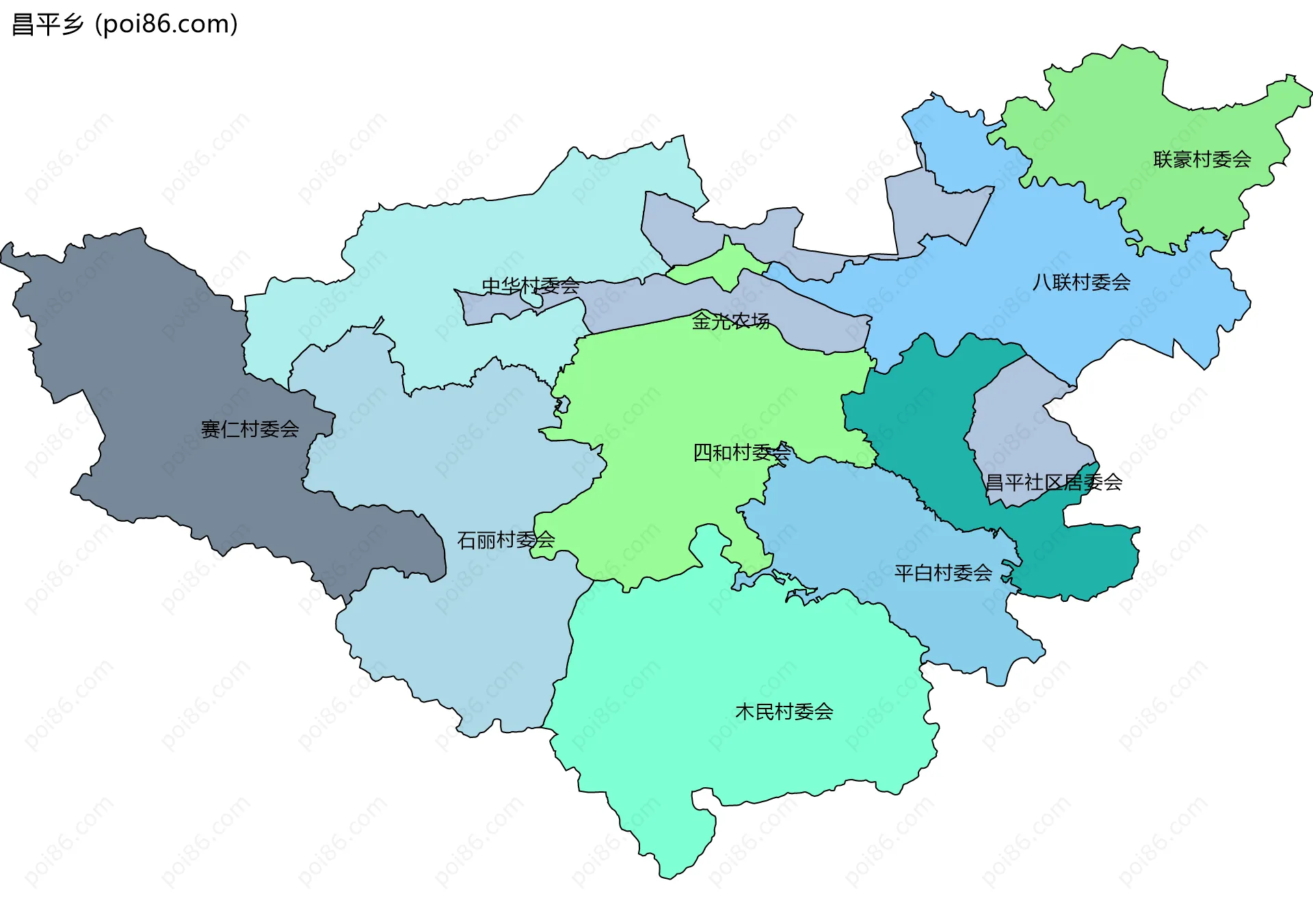 昌平乡边界地图(五级行政区划)