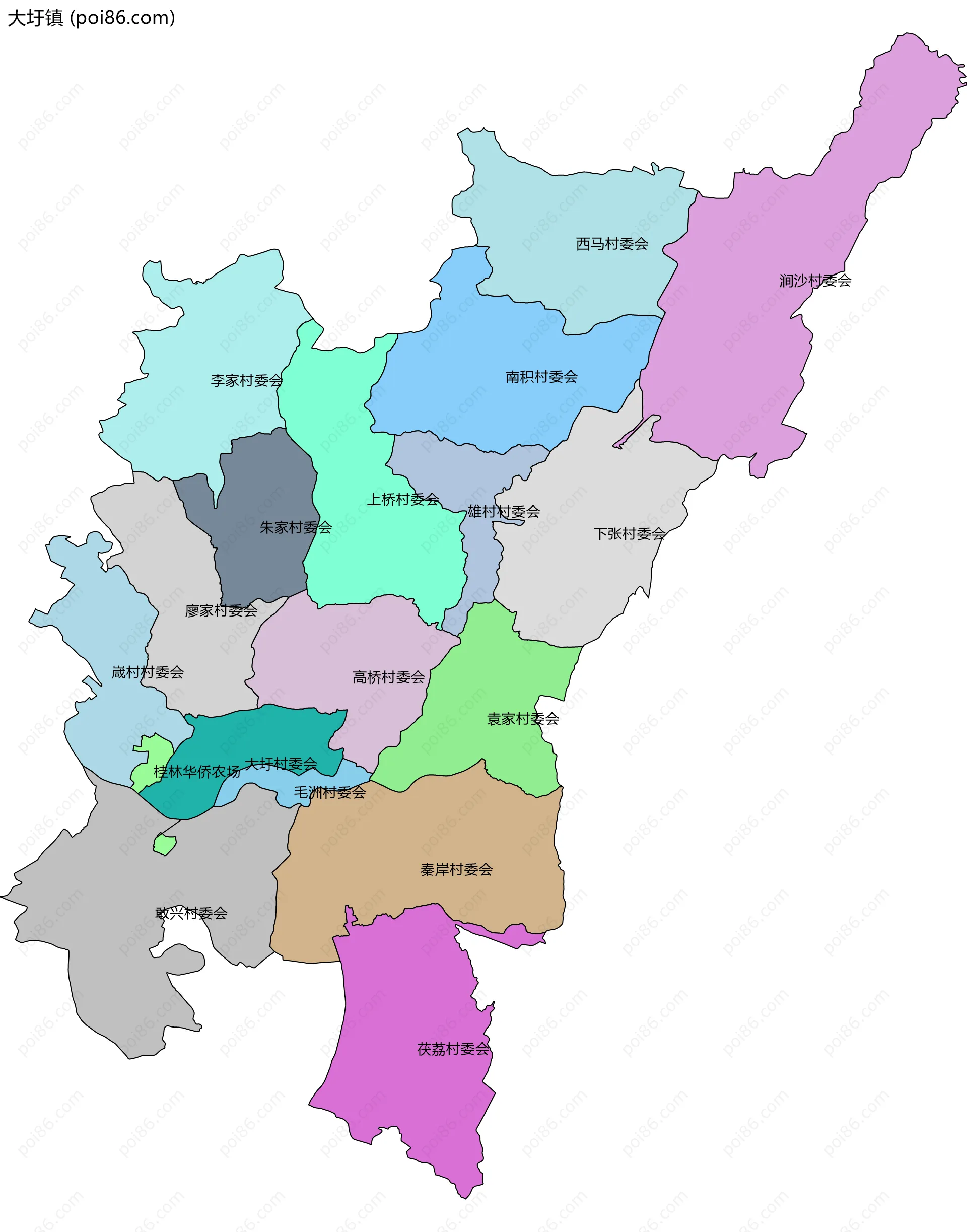 大圩镇边界地图(五级行政区划)