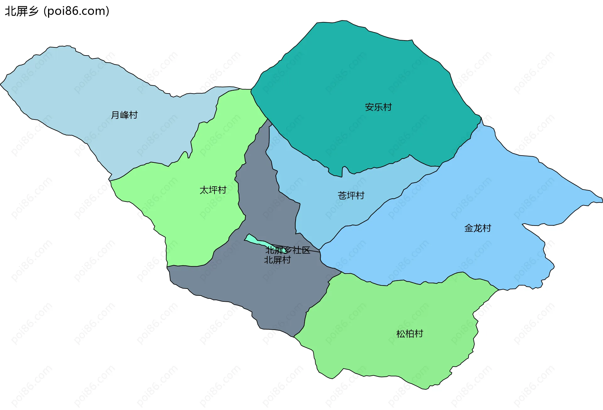 北屏乡边界地图(五级行政区划)