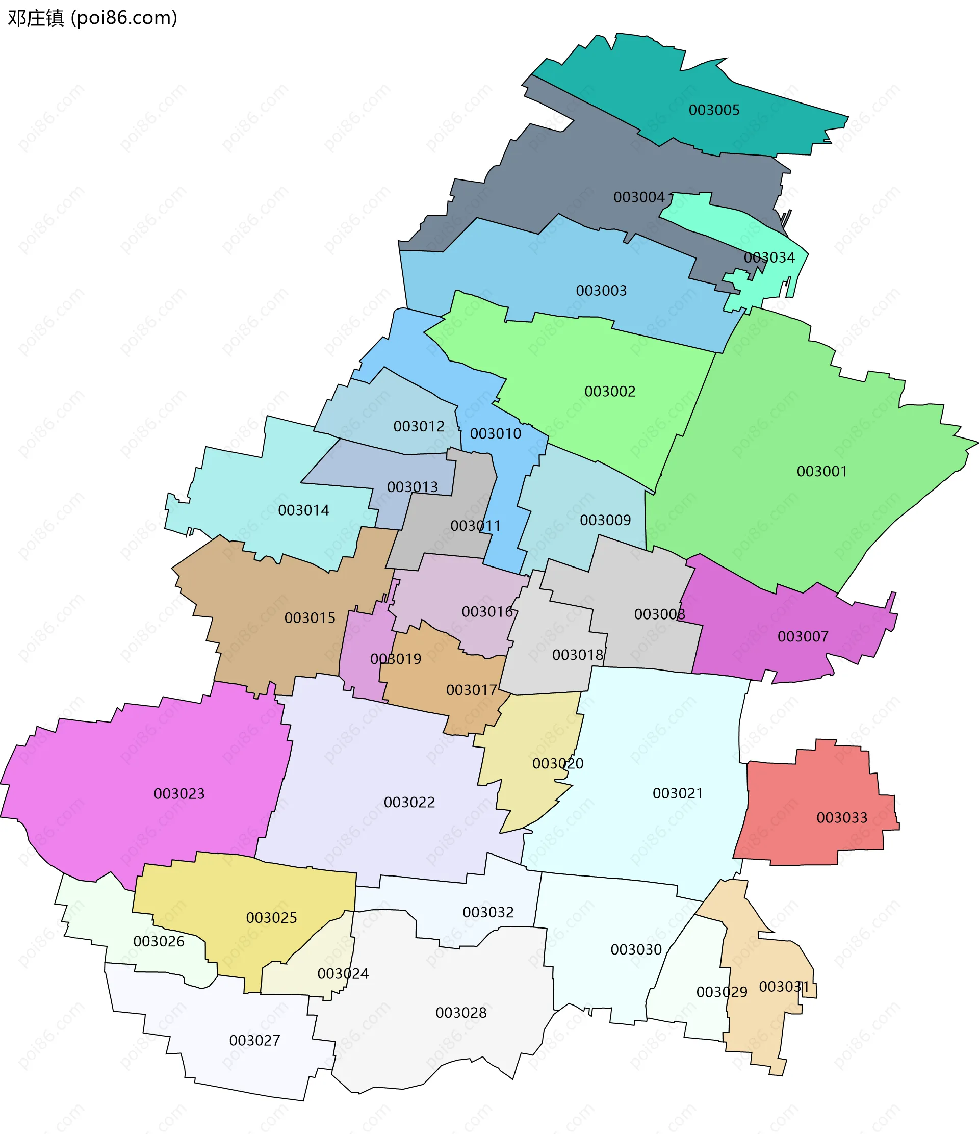 邓庄镇边界地图(五级行政区划)