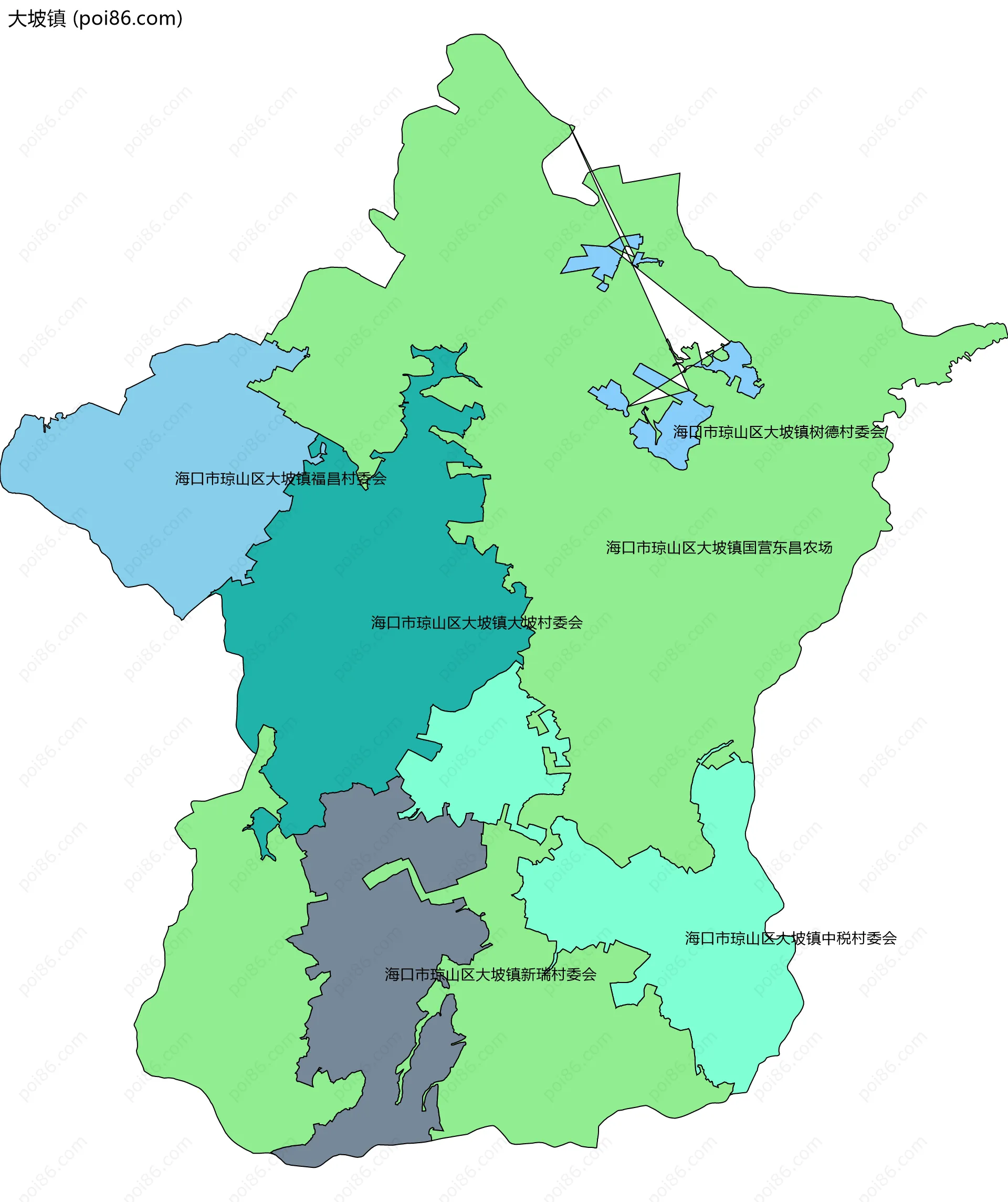 大坡镇边界地图(五级行政区划)