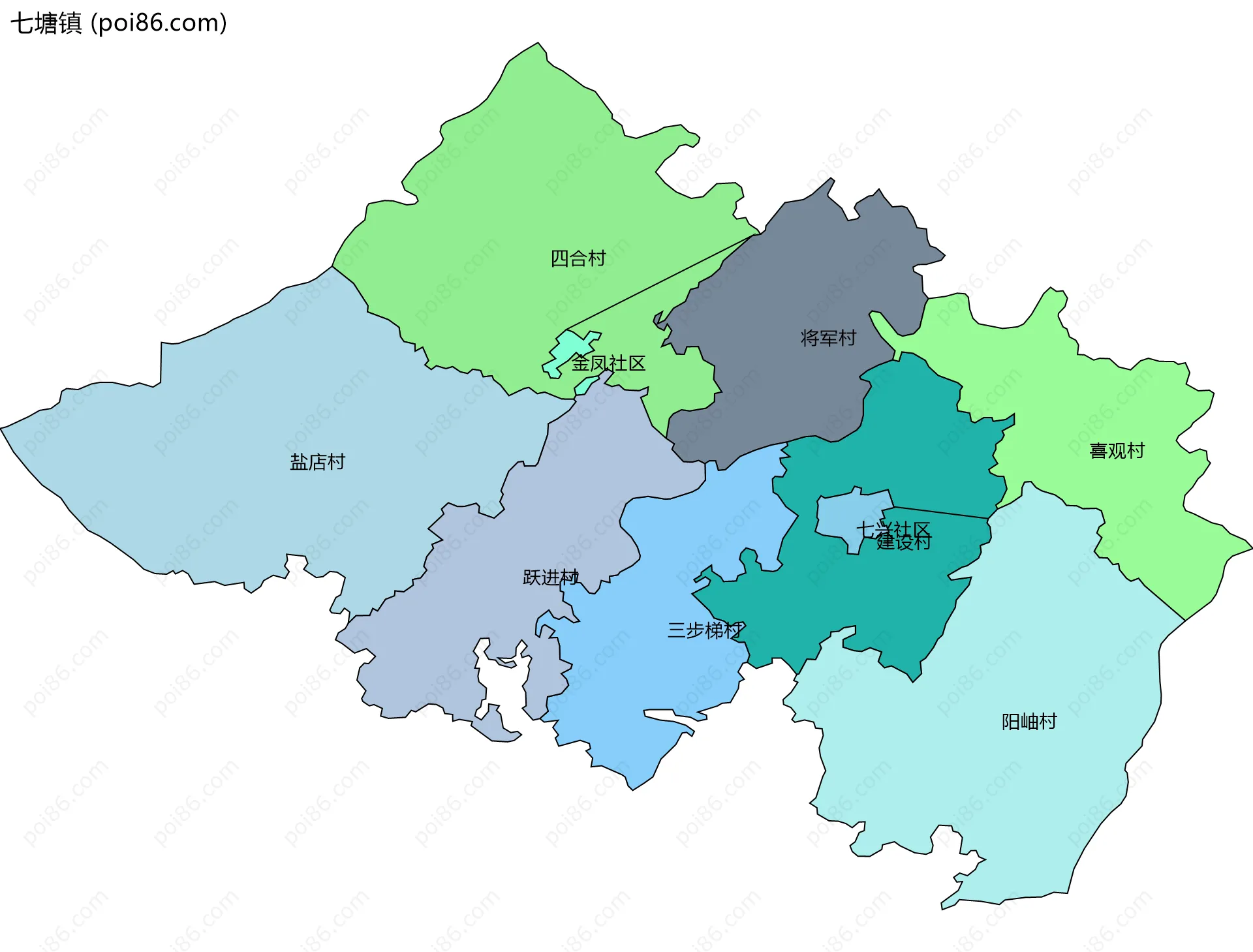 七塘镇边界地图(五级行政区划)