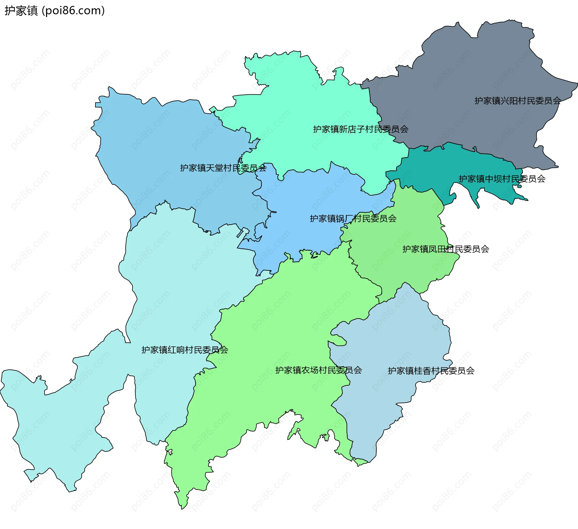 护家镇边界地图(五级行政区划)