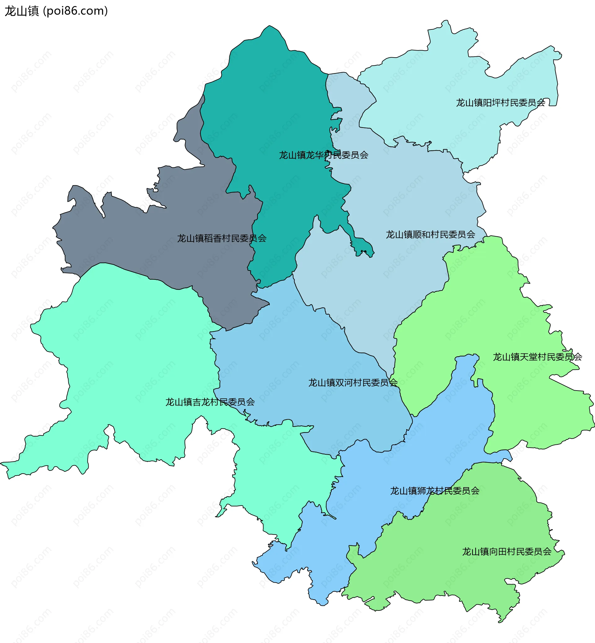 龙山镇边界地图(五级行政区划)