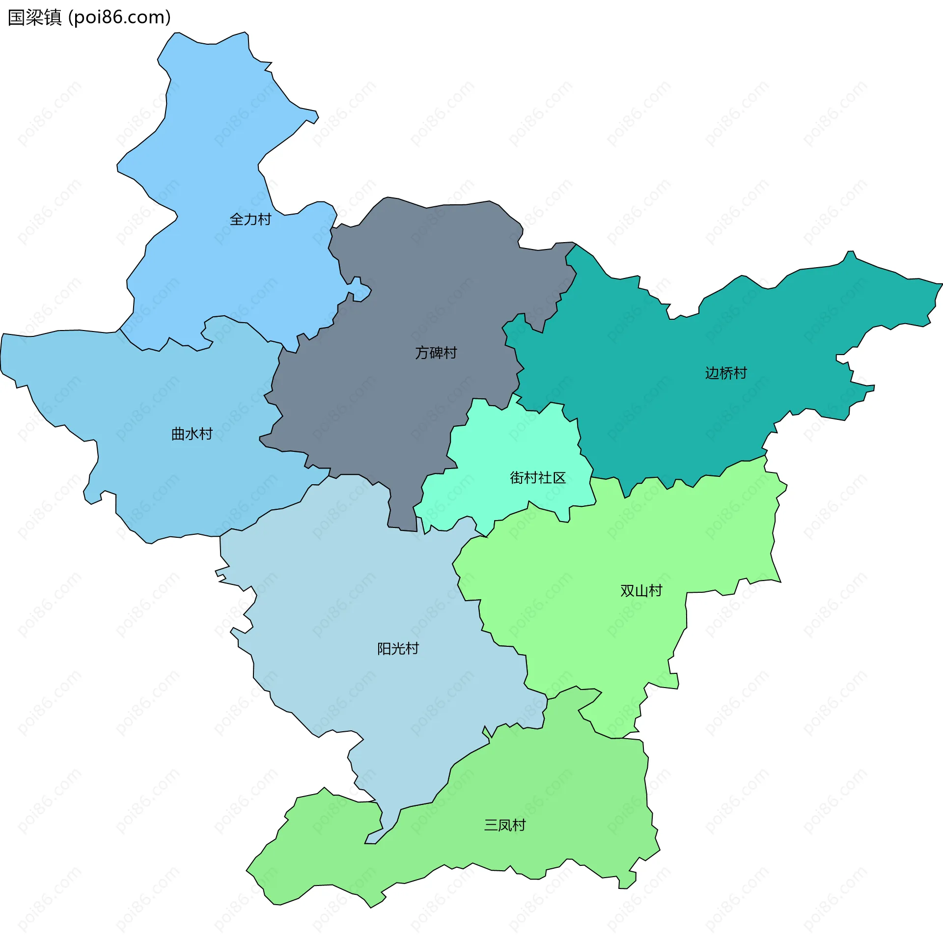 国梁镇边界地图(五级行政区划)