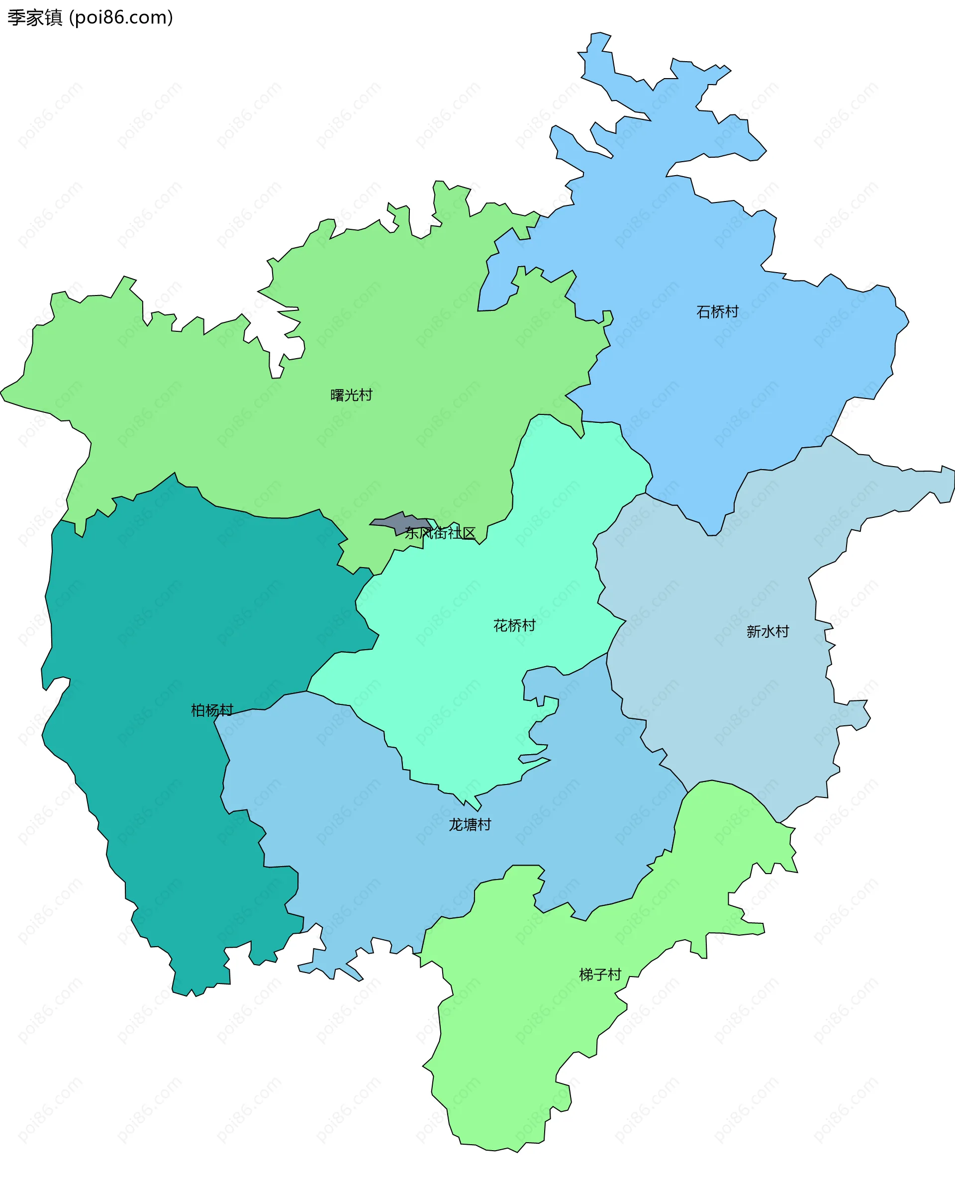 季家镇边界地图(五级行政区划)