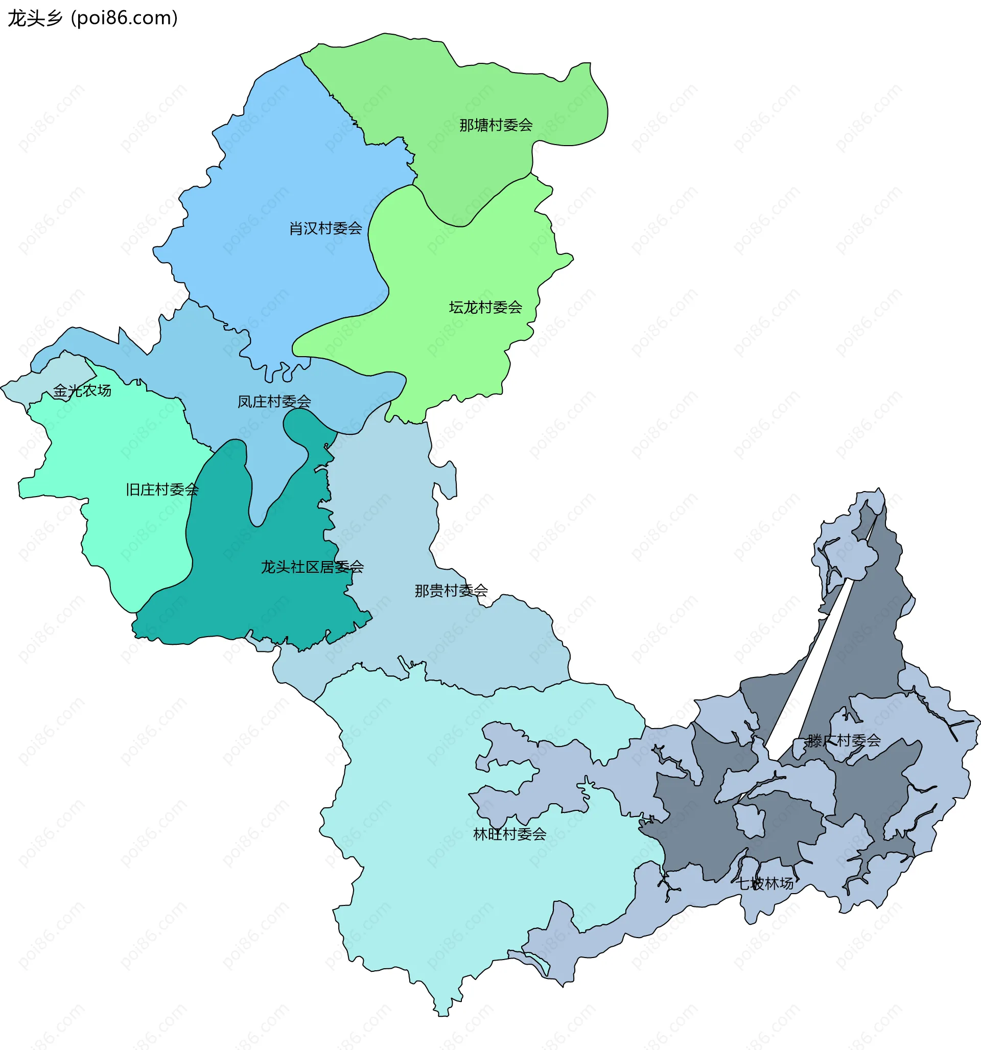 龙头乡边界地图(五级行政区划)