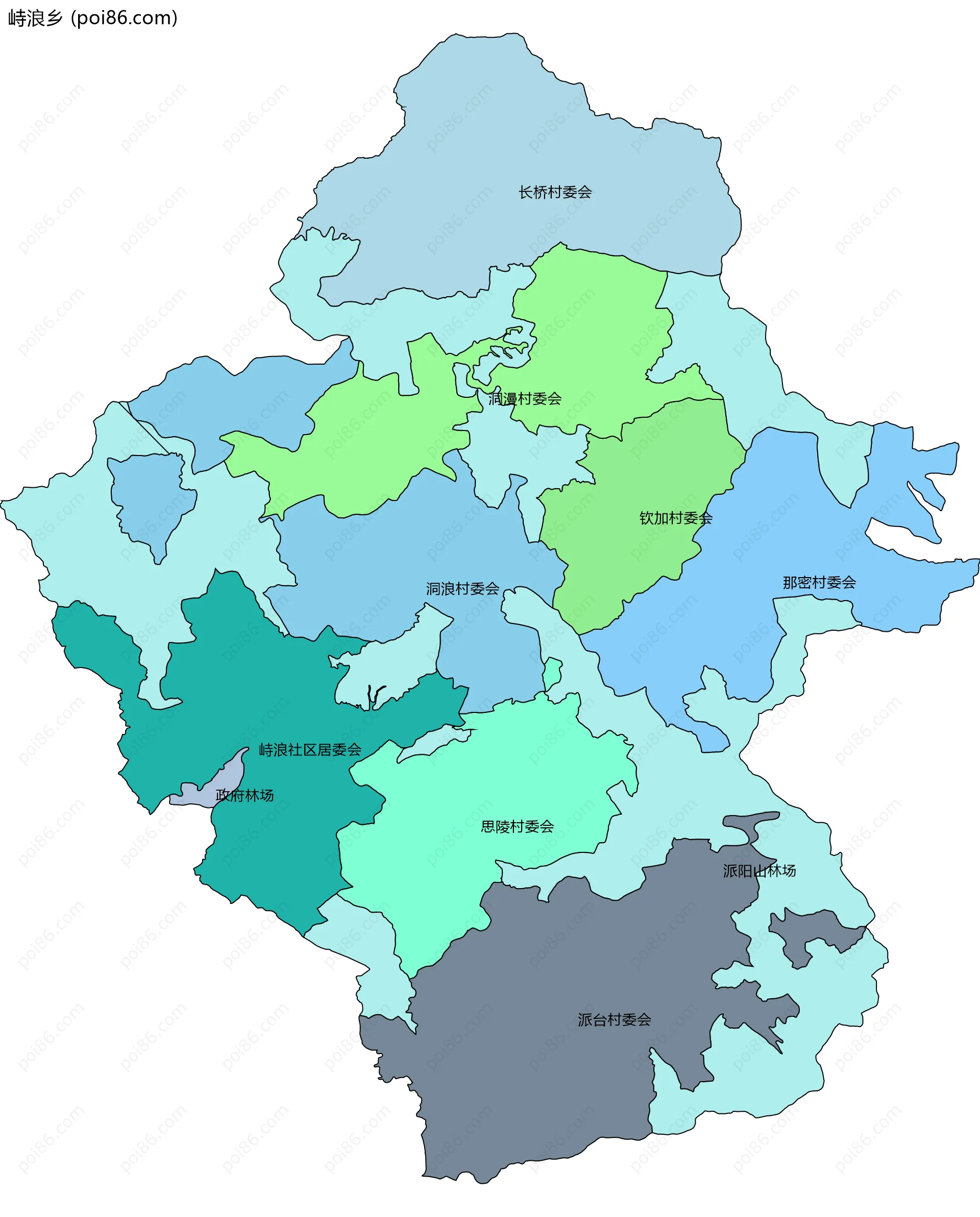 峙浪乡边界地图(五级行政区划)