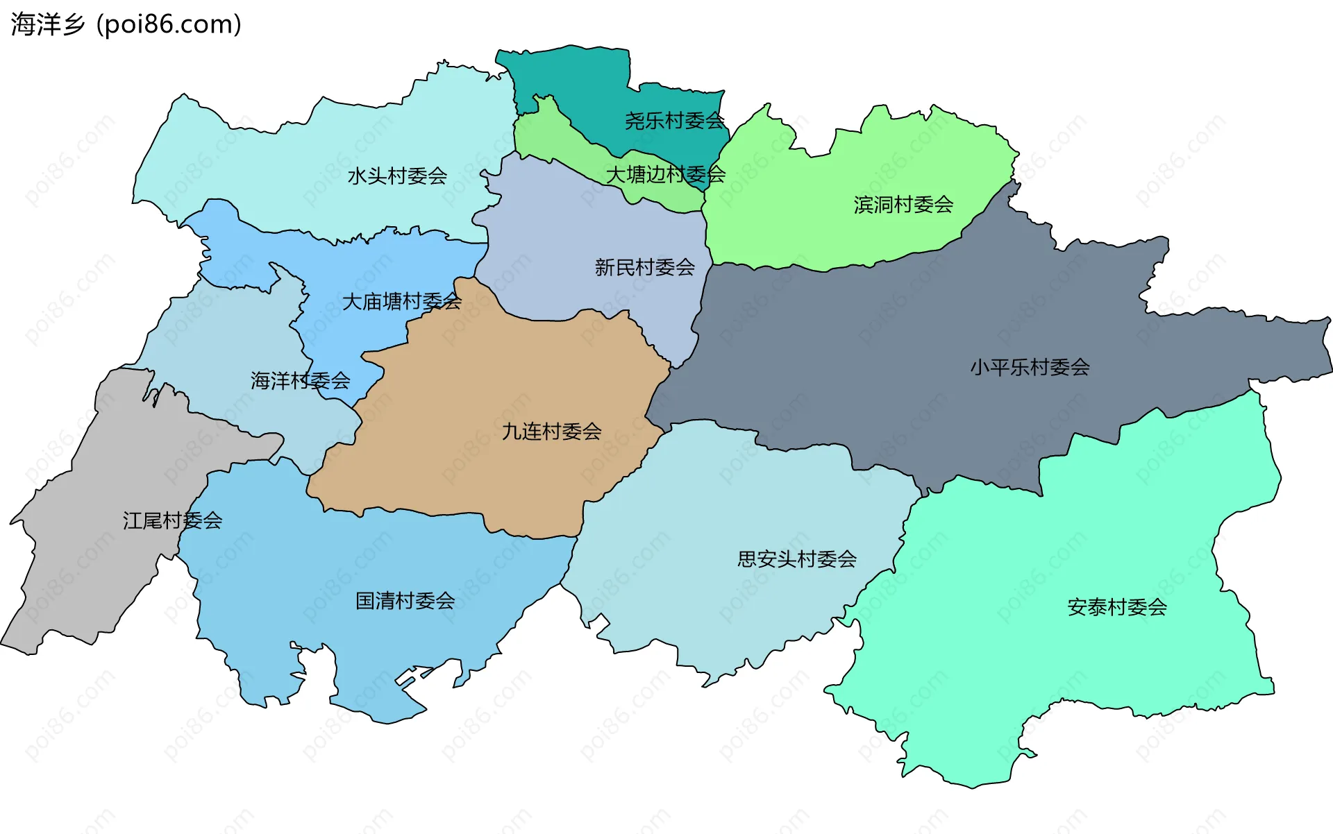 海洋乡边界地图(五级行政区划)