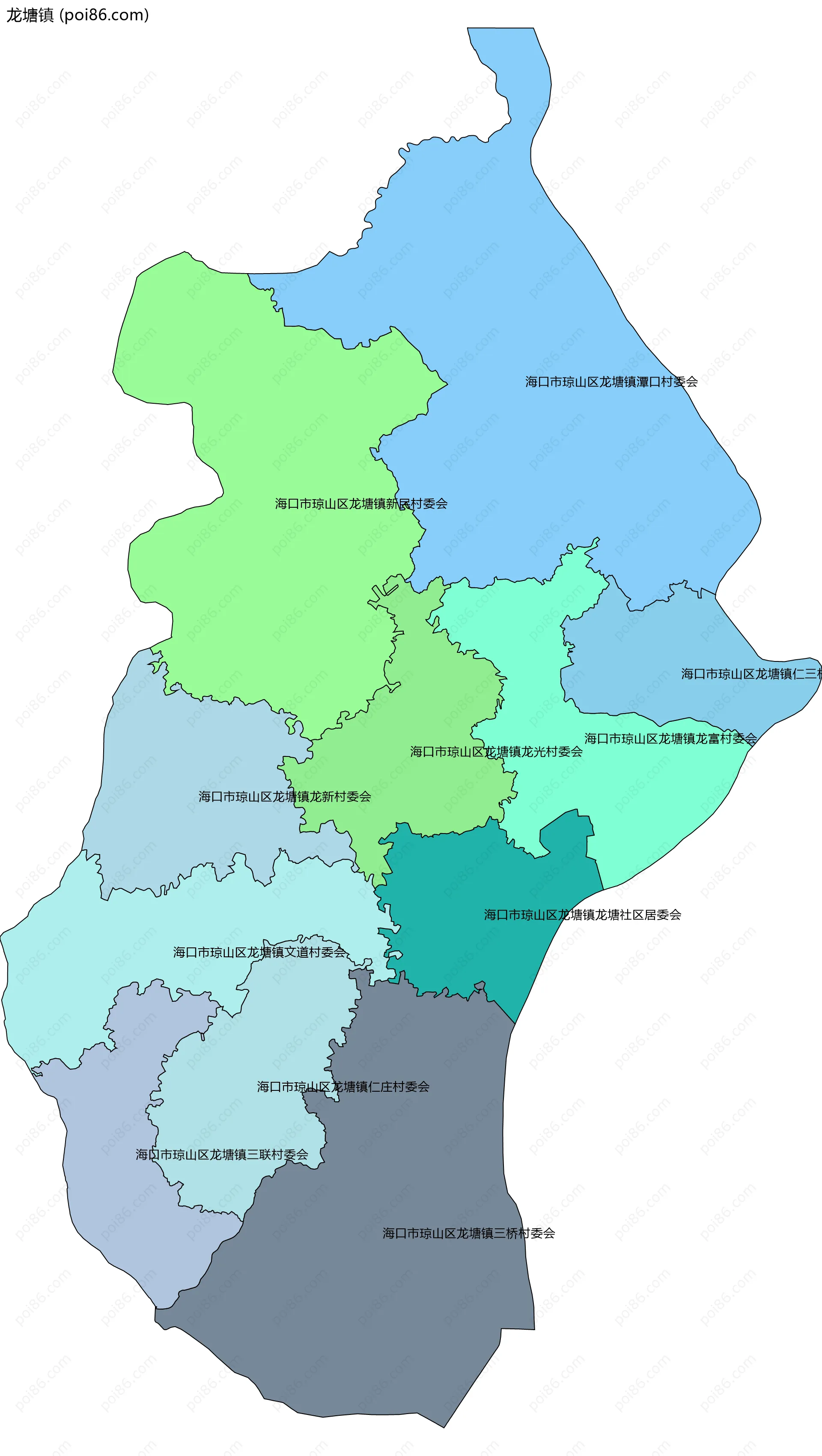 龙塘镇边界地图(五级行政区划)