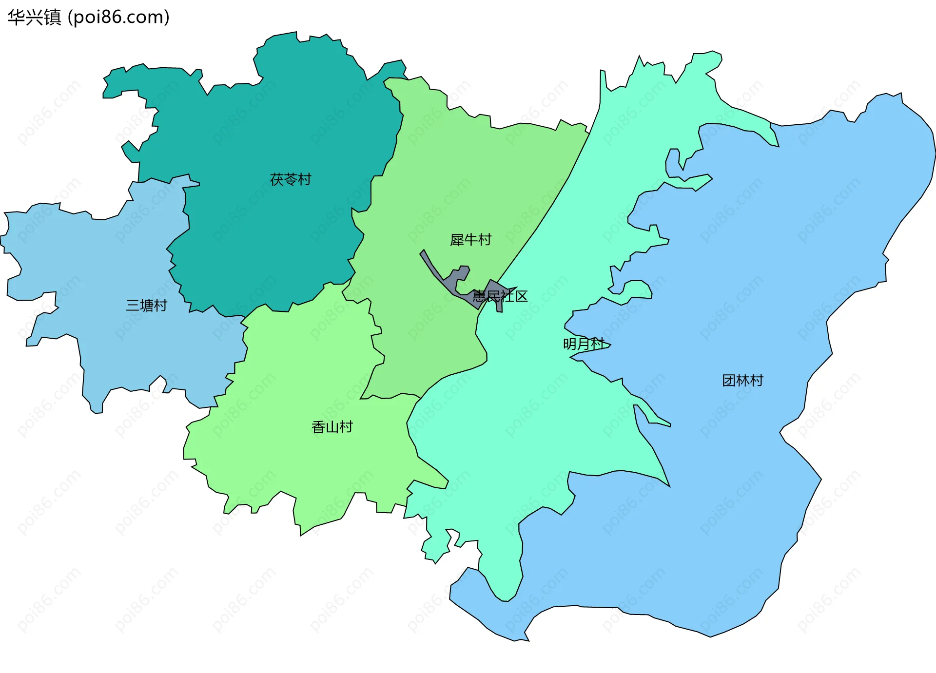 华兴镇边界地图(五级行政区划)