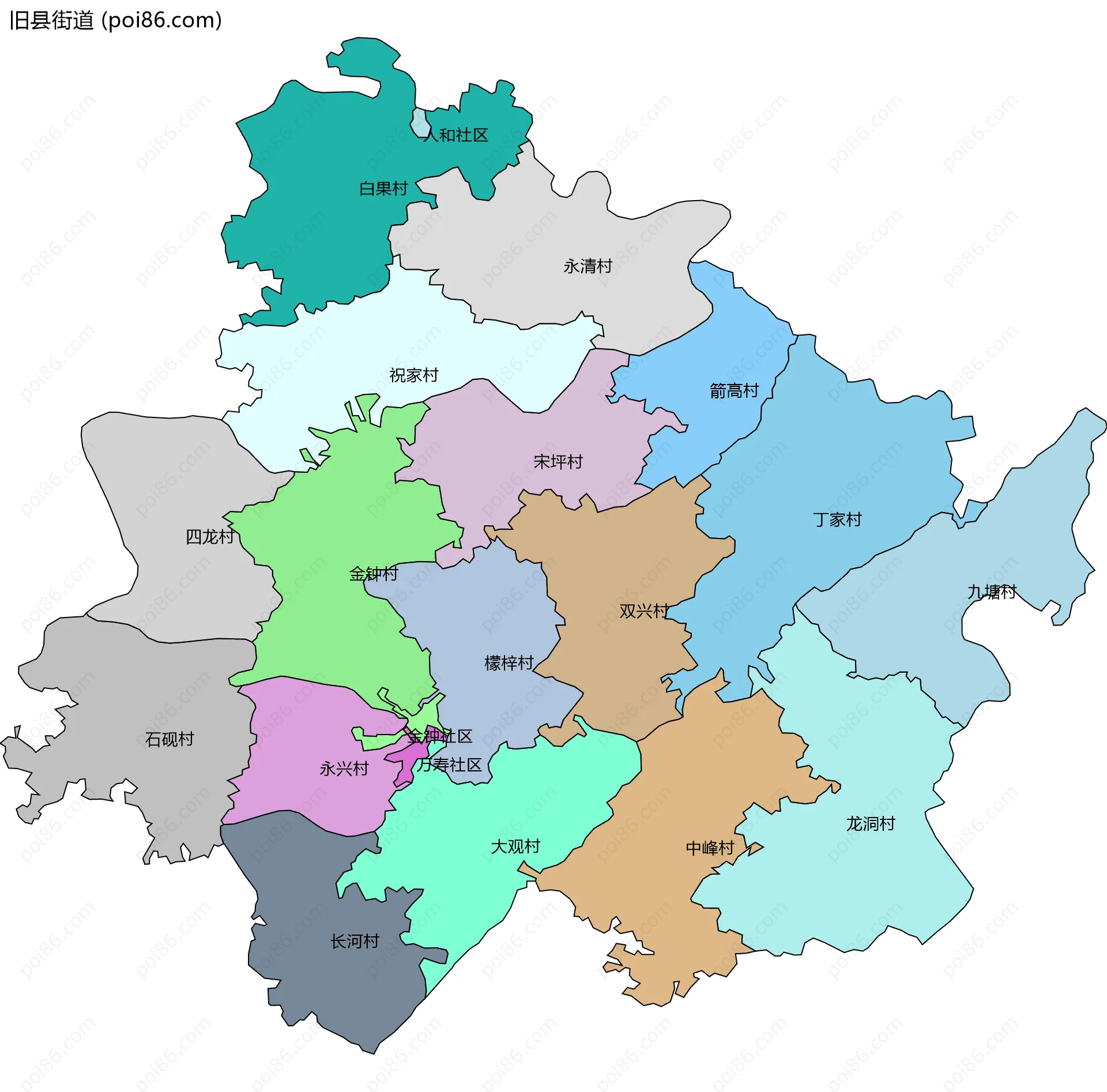 旧县街道边界地图(五级行政区划)